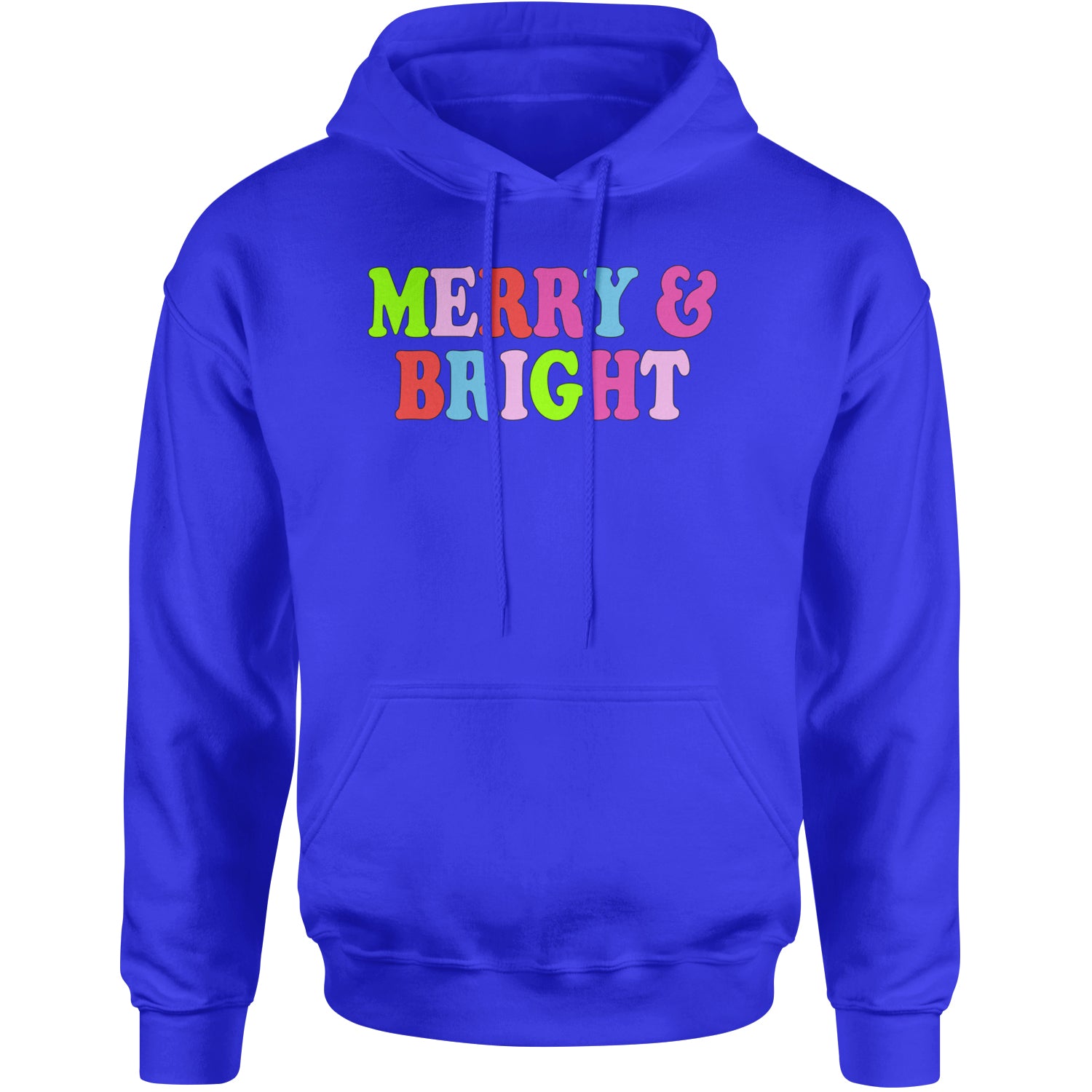 Merry and Bright Festive Christmas Holiday Adult Hoodie Sweatshirt Royal Blue