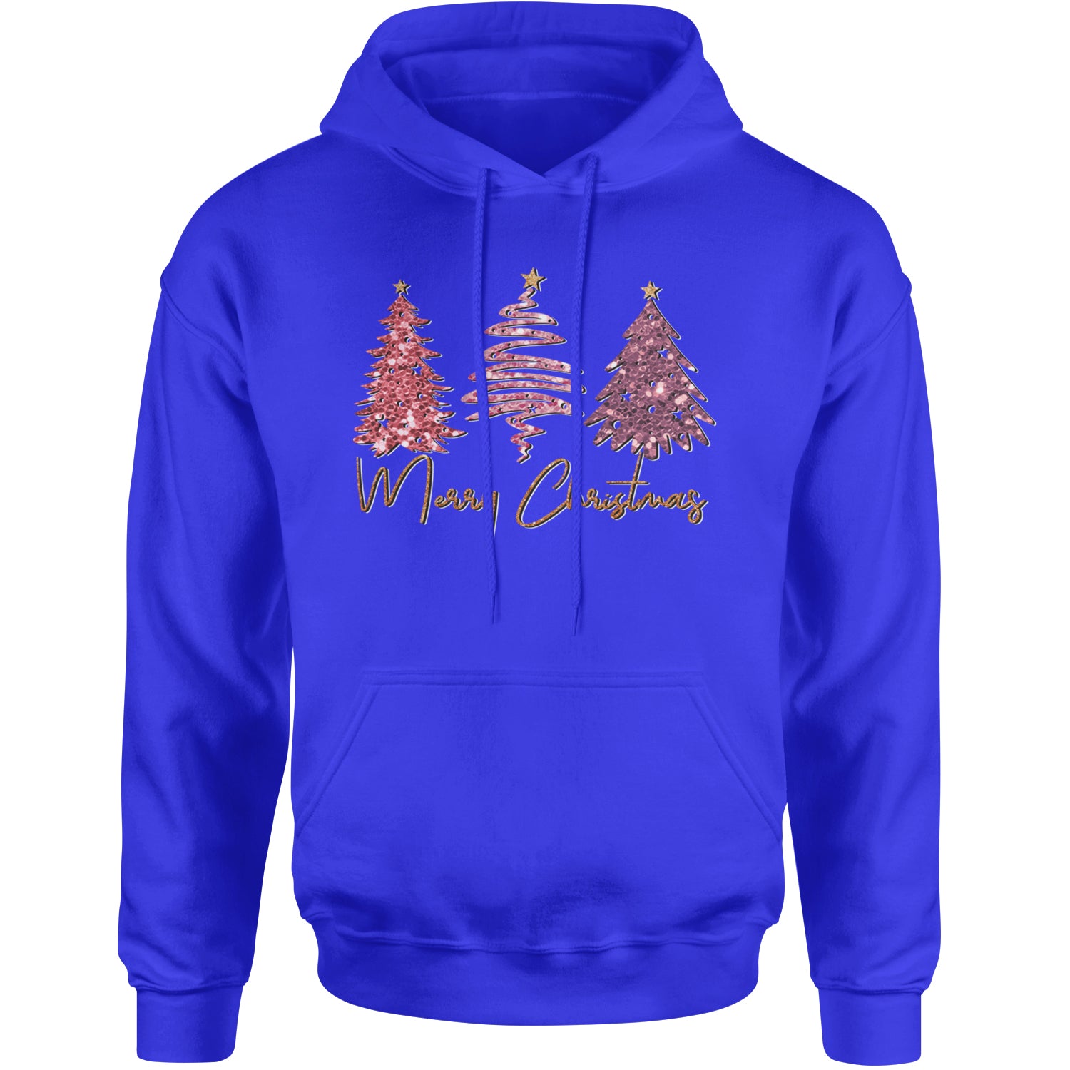 Merry Christmas Faux Glitter Trees Adult Hoodie Sweatshirt Royal Blue