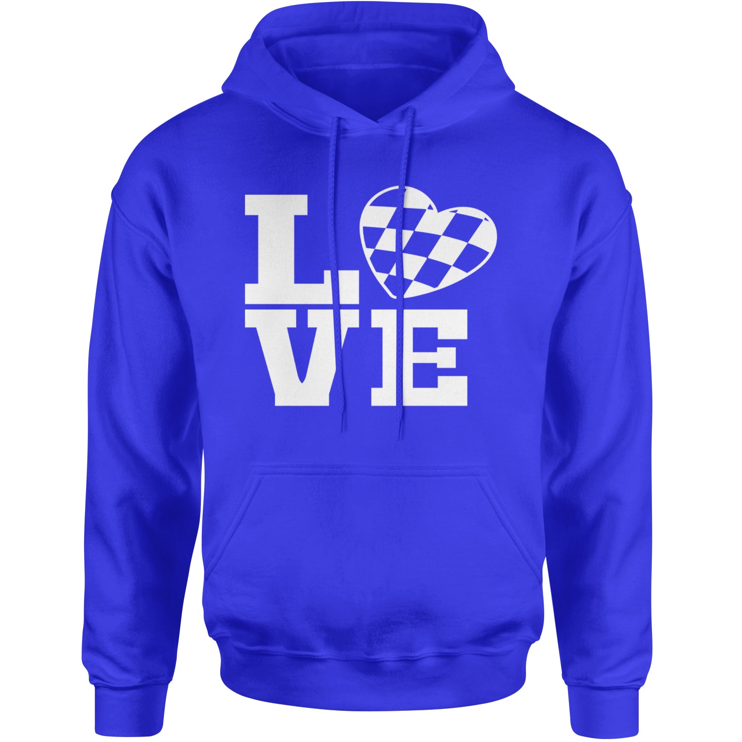 Love Racing Checkered Flag Heart Adult Hoodie Sweatshirt Royal Blue