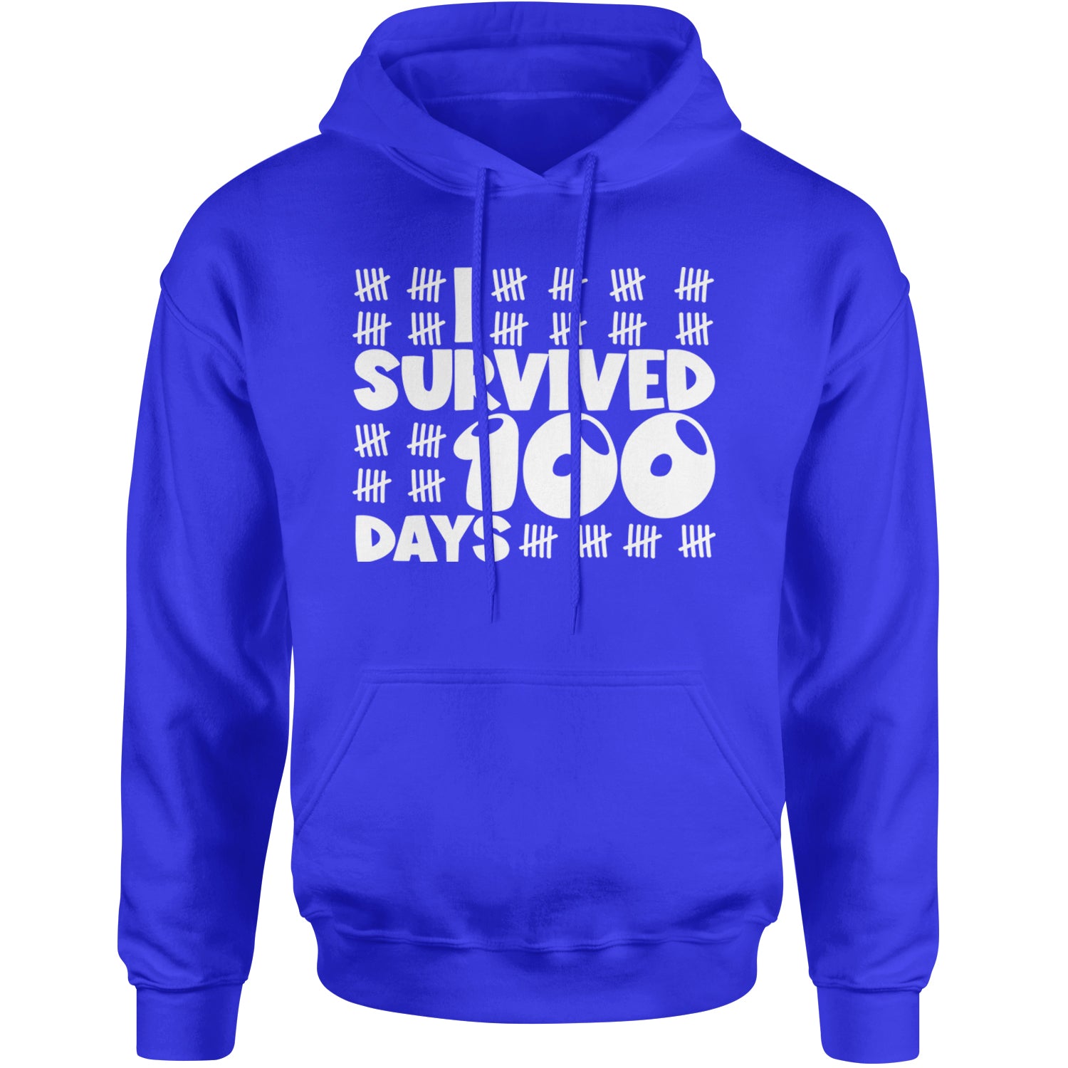 I Survived 100 Days Tally Marks Adult Hoodie Sweatshirt Royal Blue