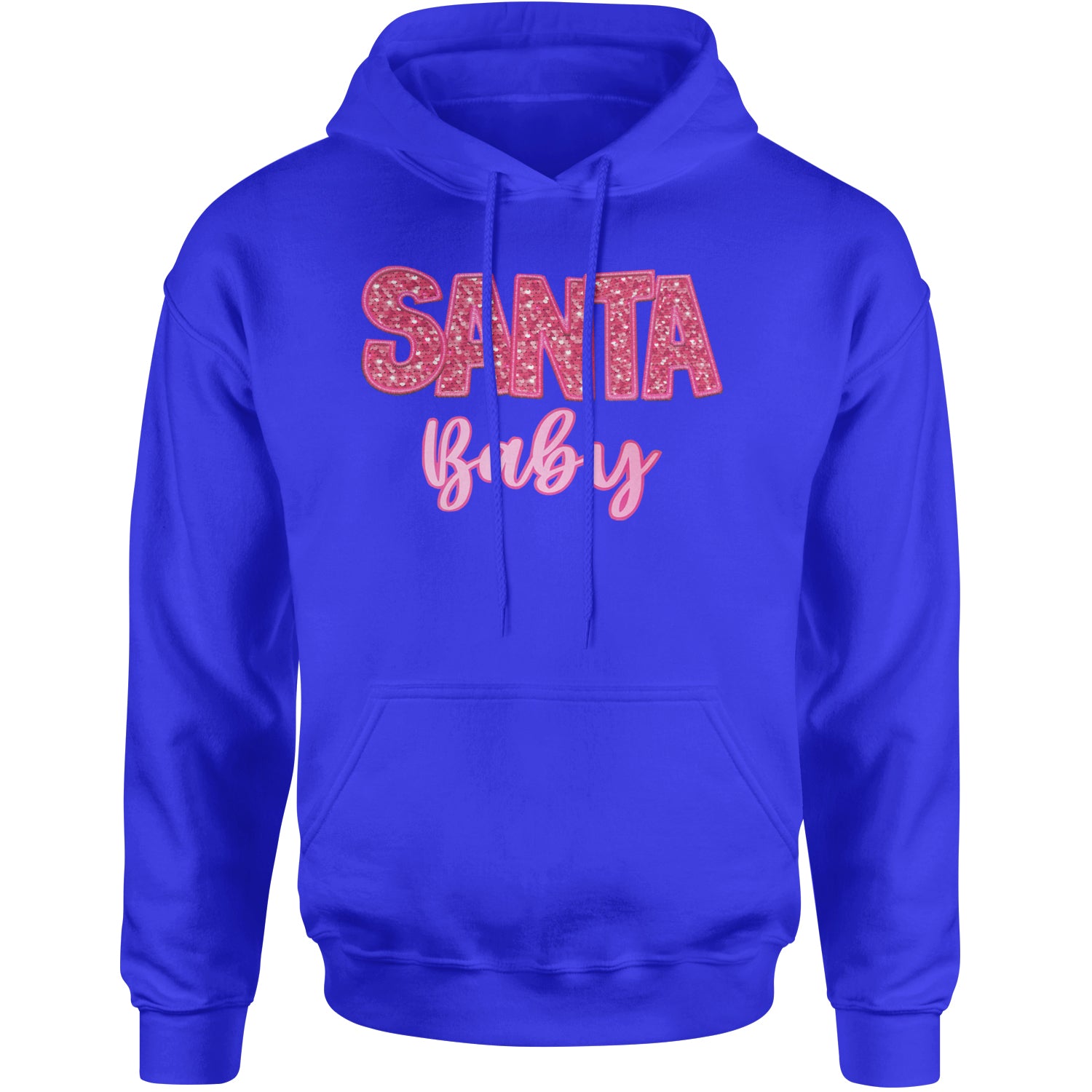 Santa Baby Faux Patch and Sequins Adult Hoodie Sweatshirt Royal Blue