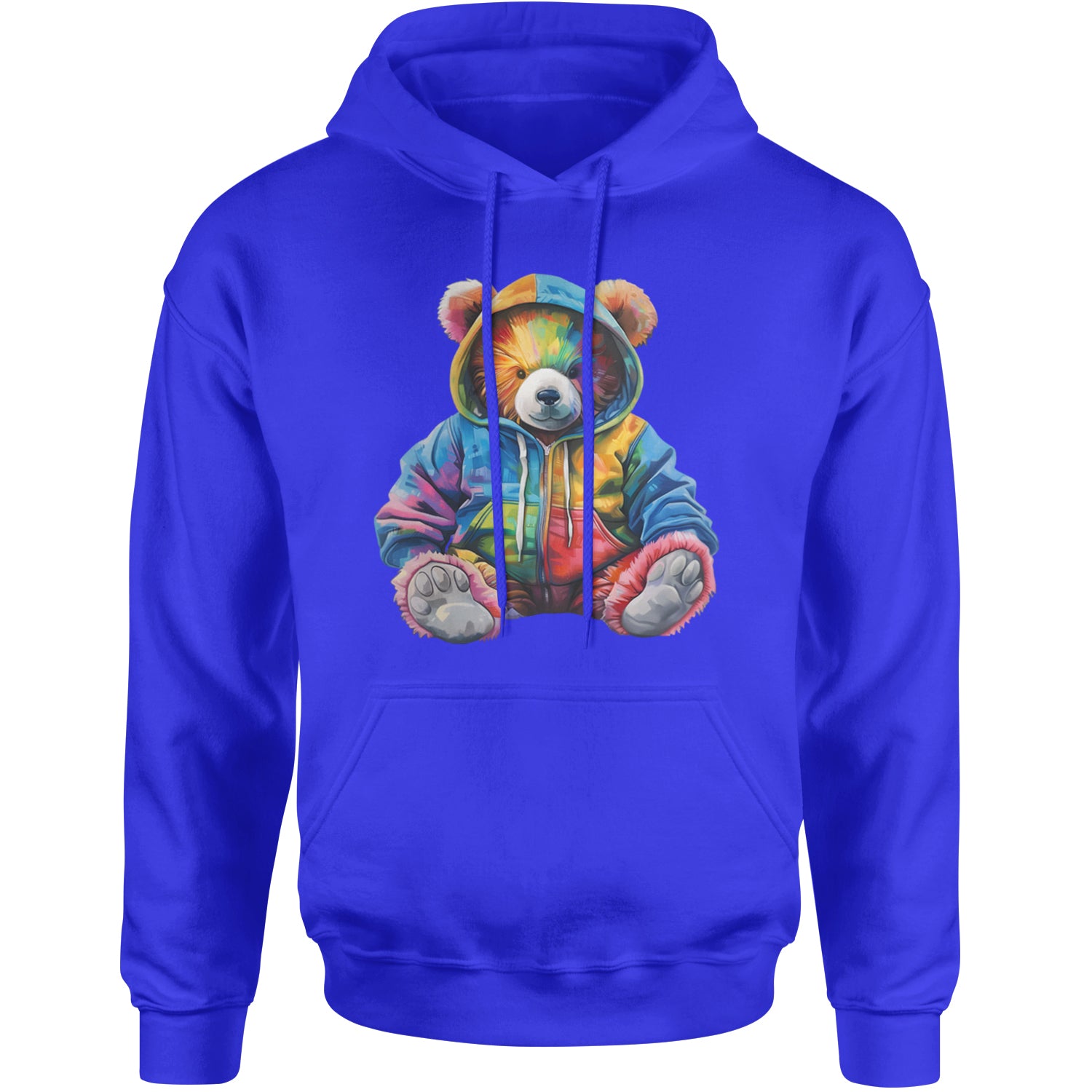 Rainbow Streetwear Urban Graffiti Bear Adult Hoodie Sweatshirt Royal Blue