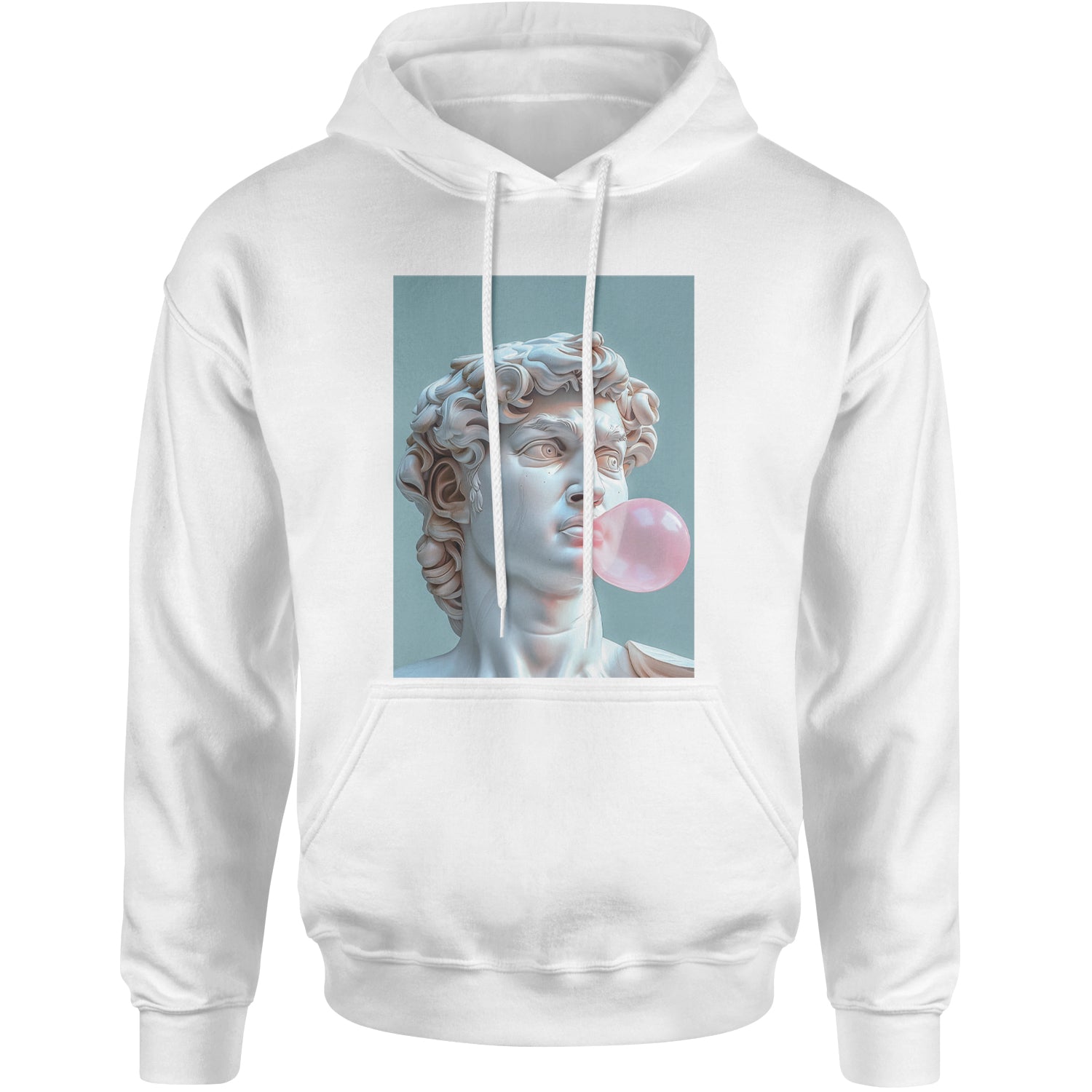 Michelangelo's David with Bubble Gum Contemporary Statue Art Adult Hoodie Sweatshirt White