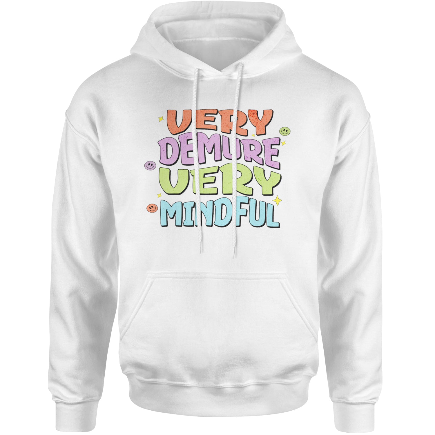 Very Demure, Very Mindful Adult Hoodie Sweatshirt White