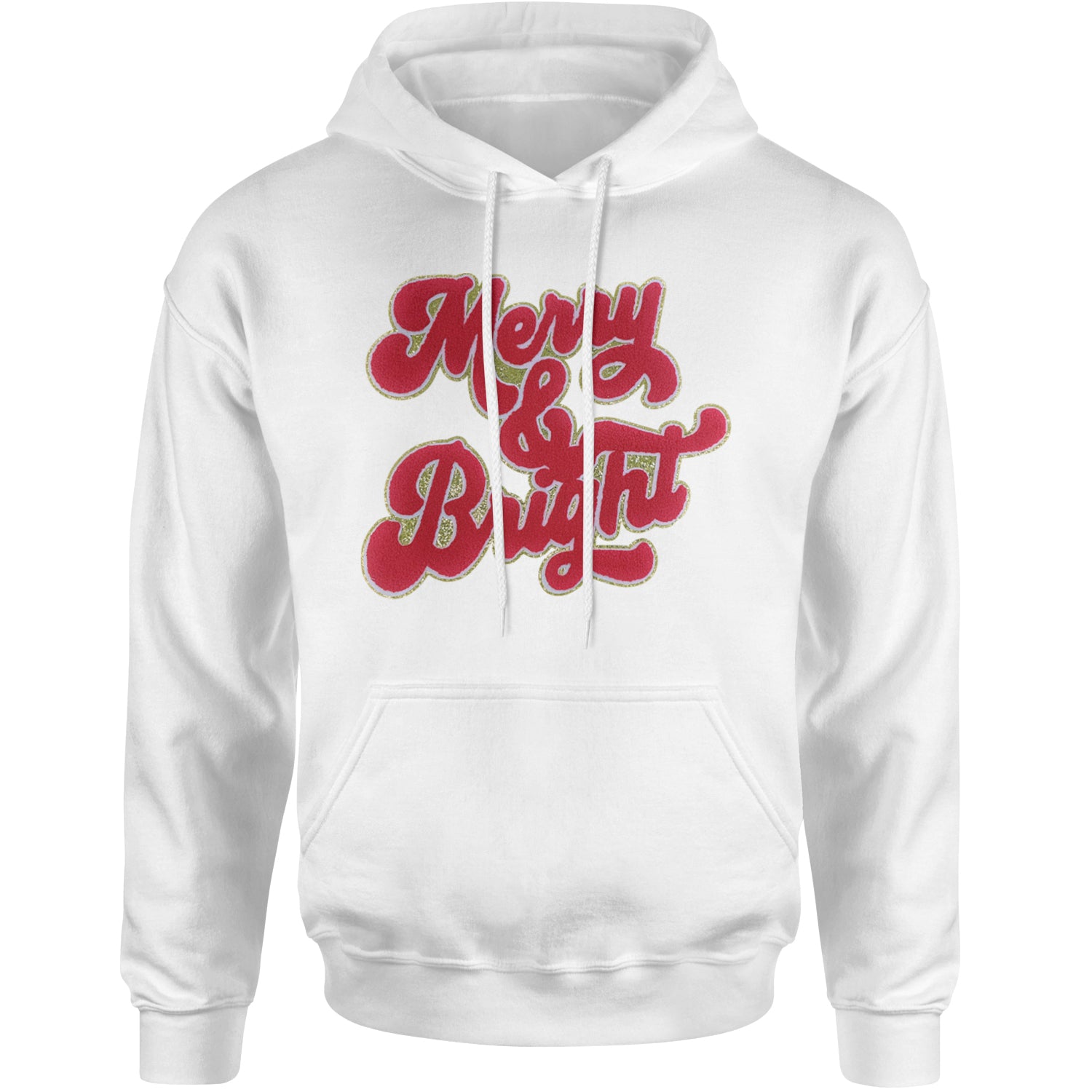 Merry & Bright Chenille Glitter Adult Hoodie Sweatshirt White