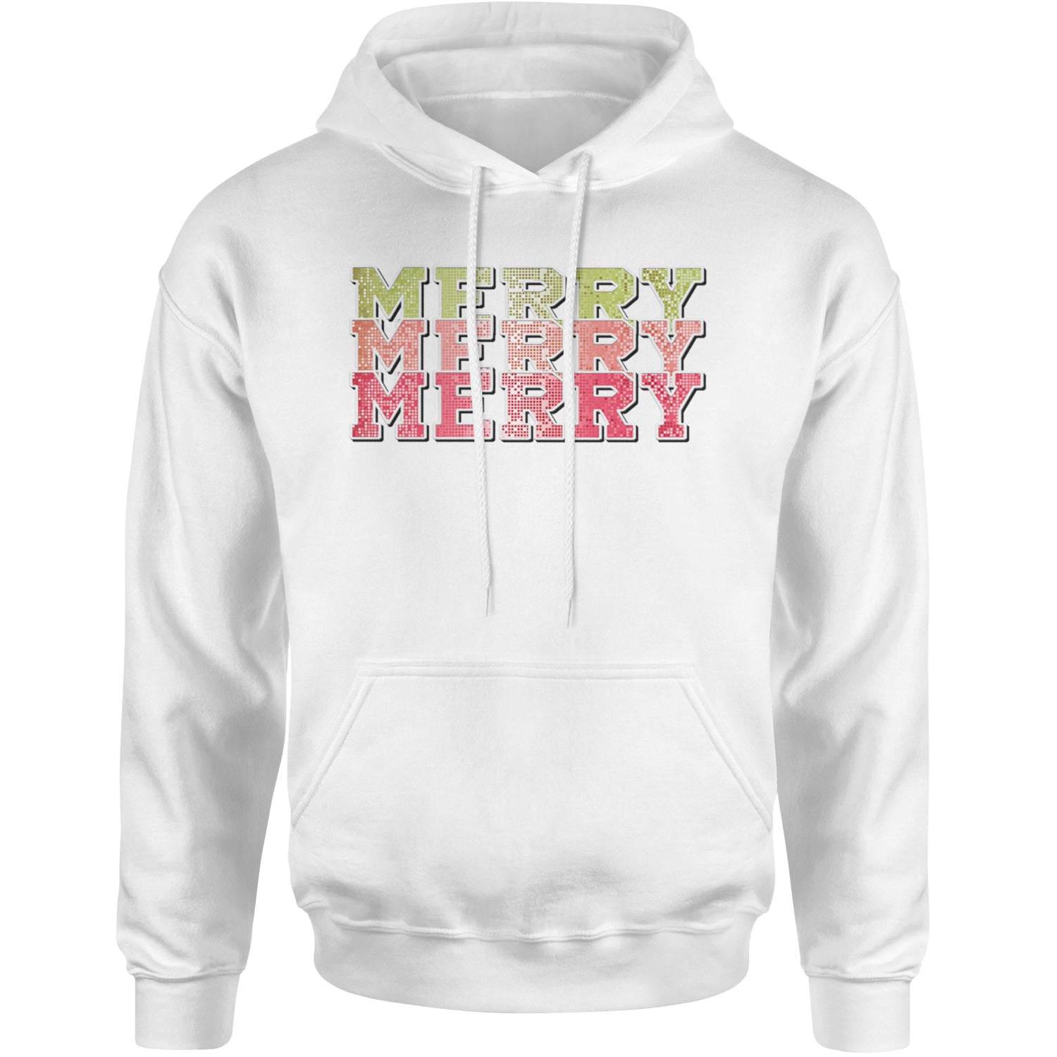 Merry Merry Merry Faux Sequins Adult Hoodie Sweatshirt White