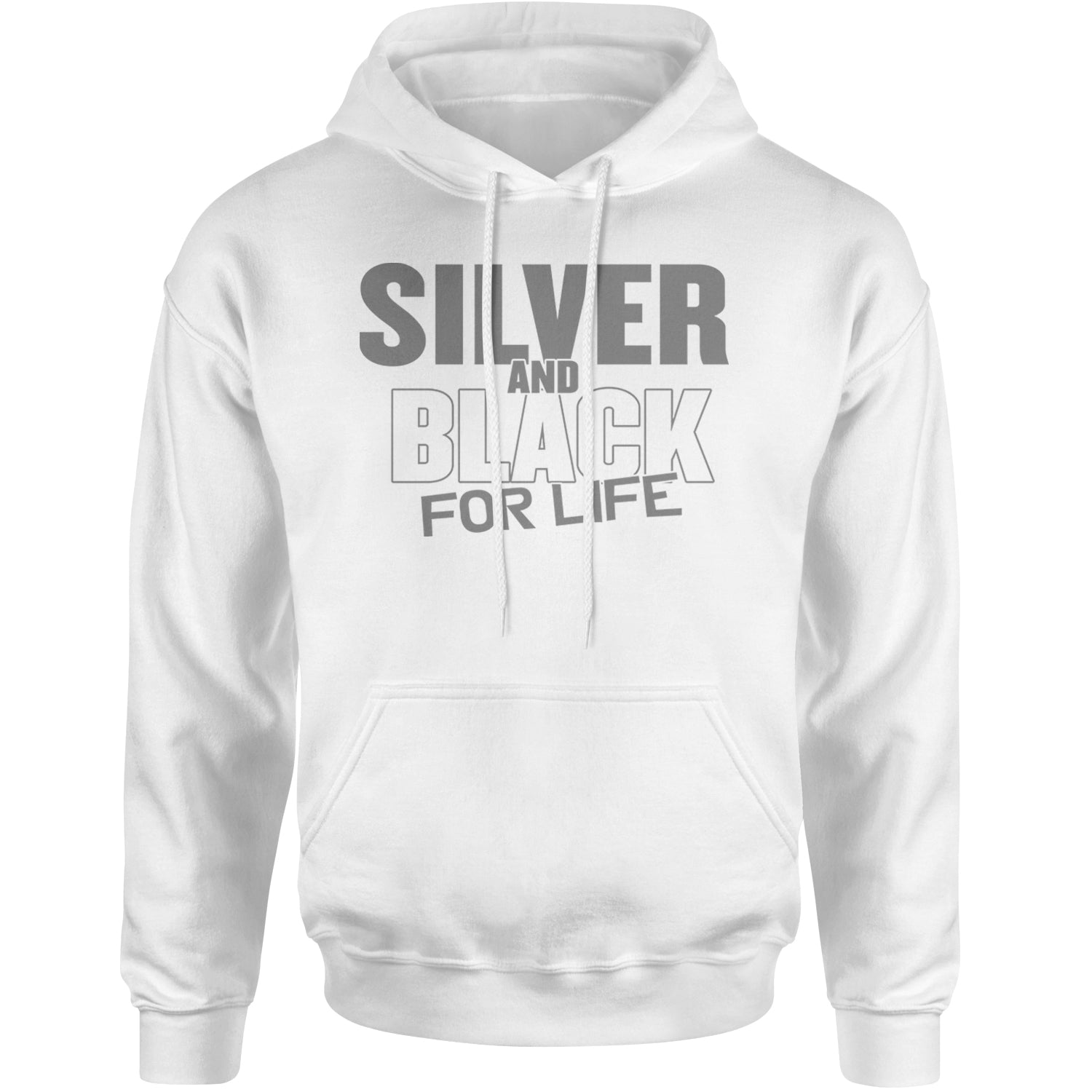 Silver And Black For Life Football Fan Adult Hoodie Sweatshirt White