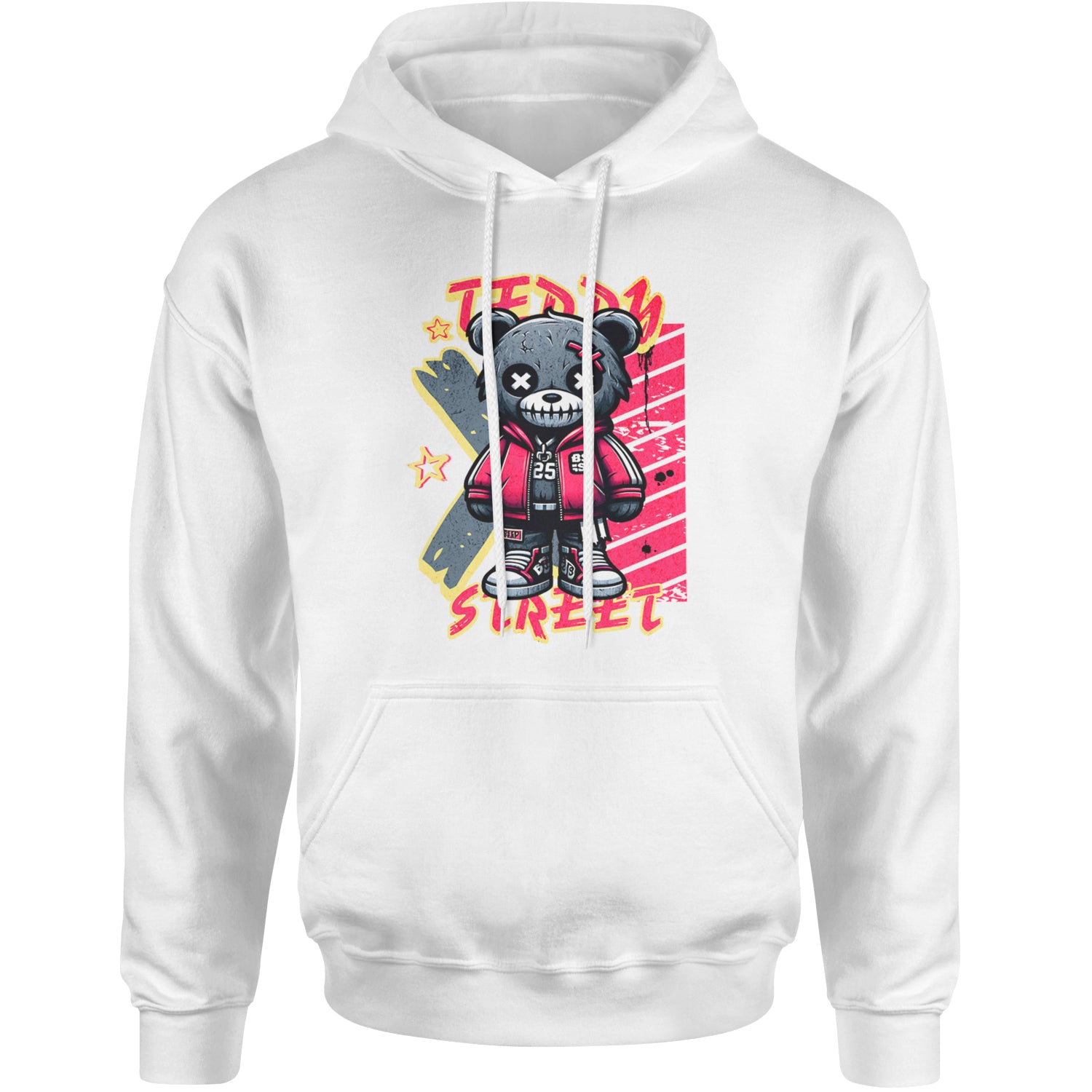 Teddy Attitude Urban Graffiti Bear Adult Hoodie Sweatshirt White