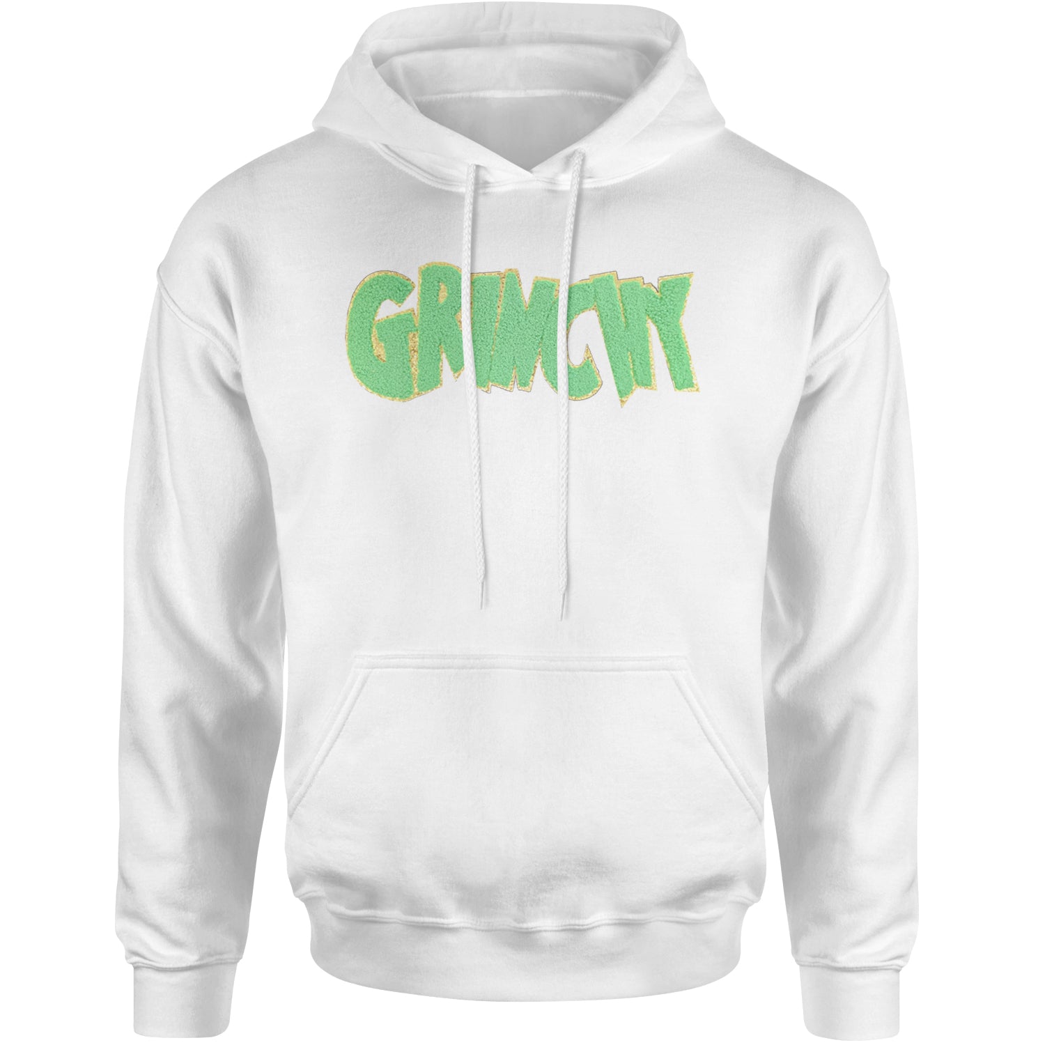 Green Gr-nchy Chenille Patch Adult Hoodie Sweatshirt White