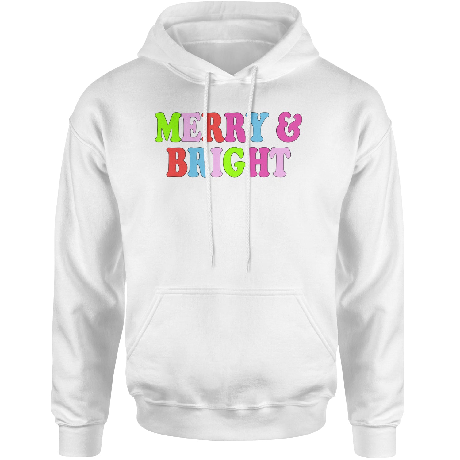 Merry and Bright Festive Christmas Holiday Adult Hoodie Sweatshirt White