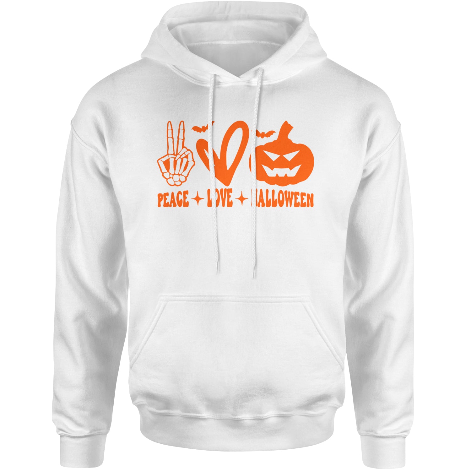 Peace, Love and Halloween Adult Hoodie Sweatshirt White