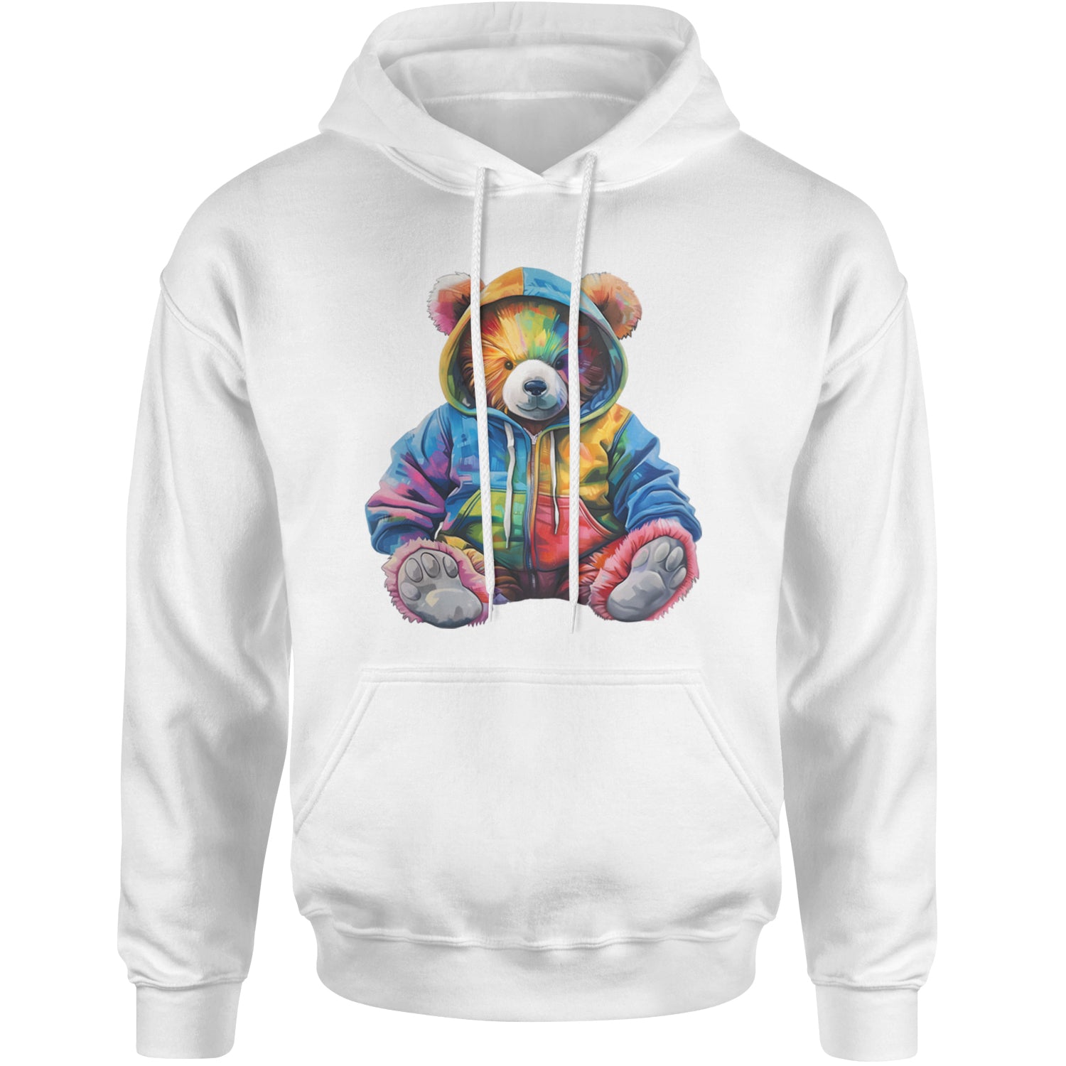 Rainbow Streetwear Urban Graffiti Bear Adult Hoodie Sweatshirt White