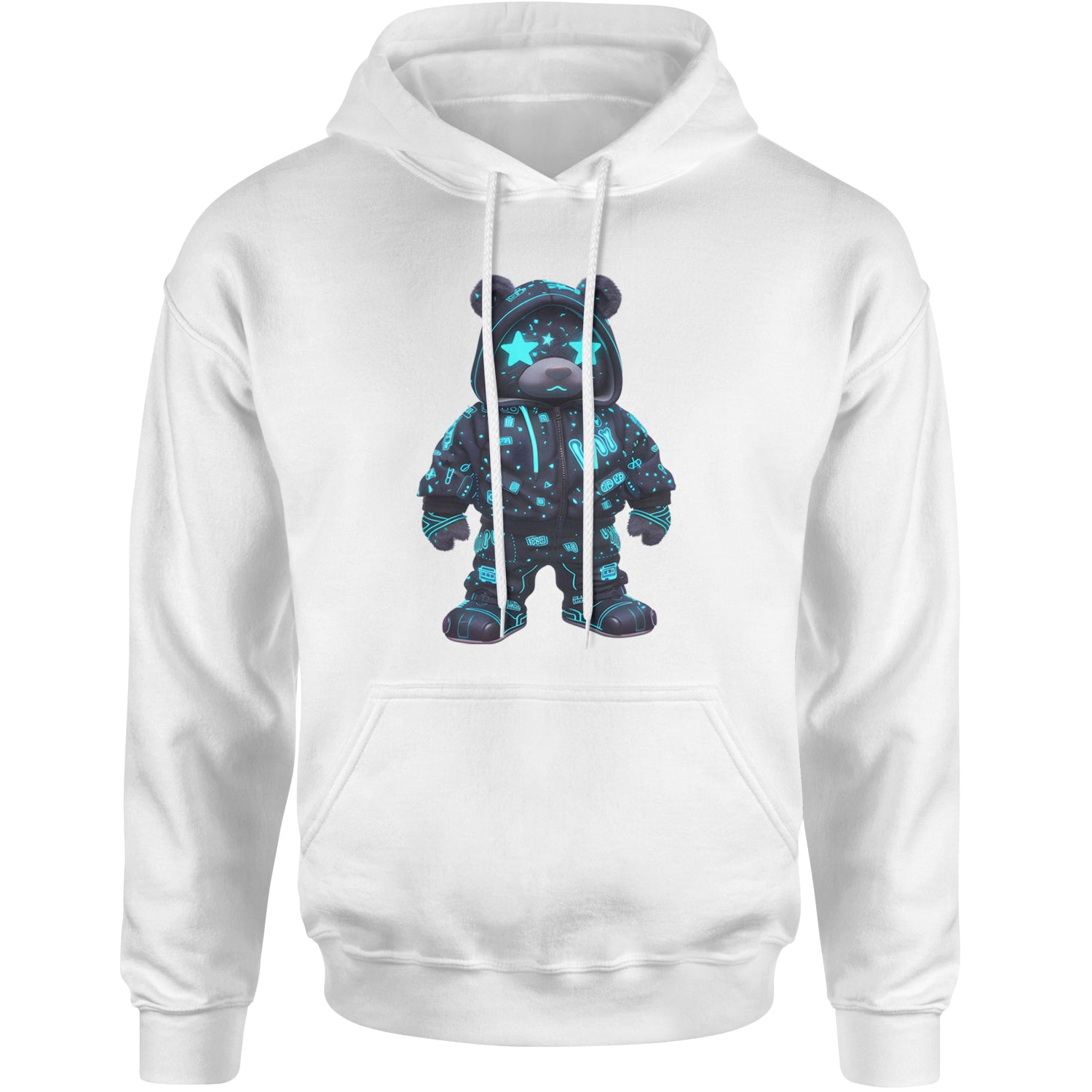 Starry Eyed Vaporwave Urban Graffiti Bear Adult Hoodie Sweatshirt White