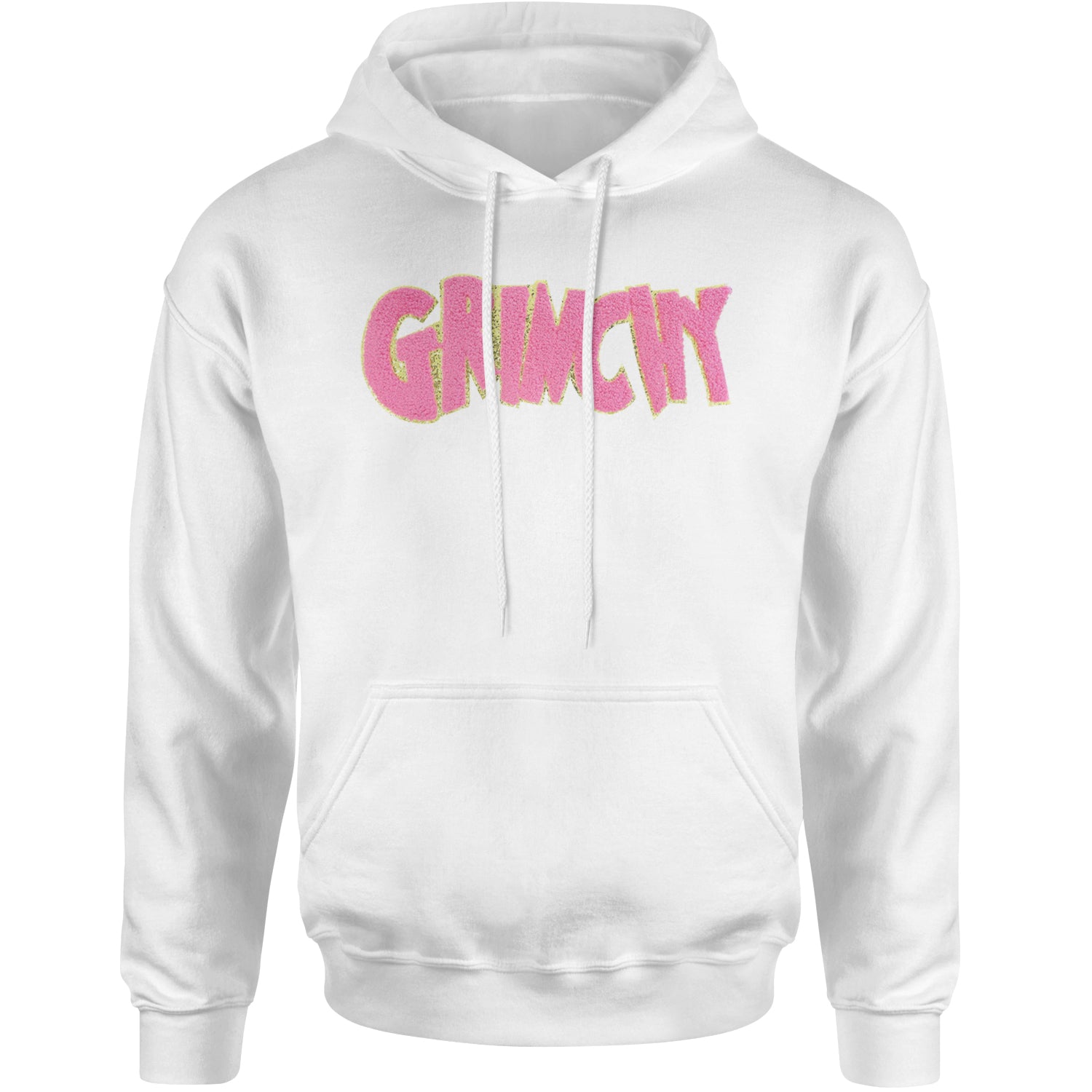 Pink Gr-nchy Chenille Patch Adult Hoodie Sweatshirt White