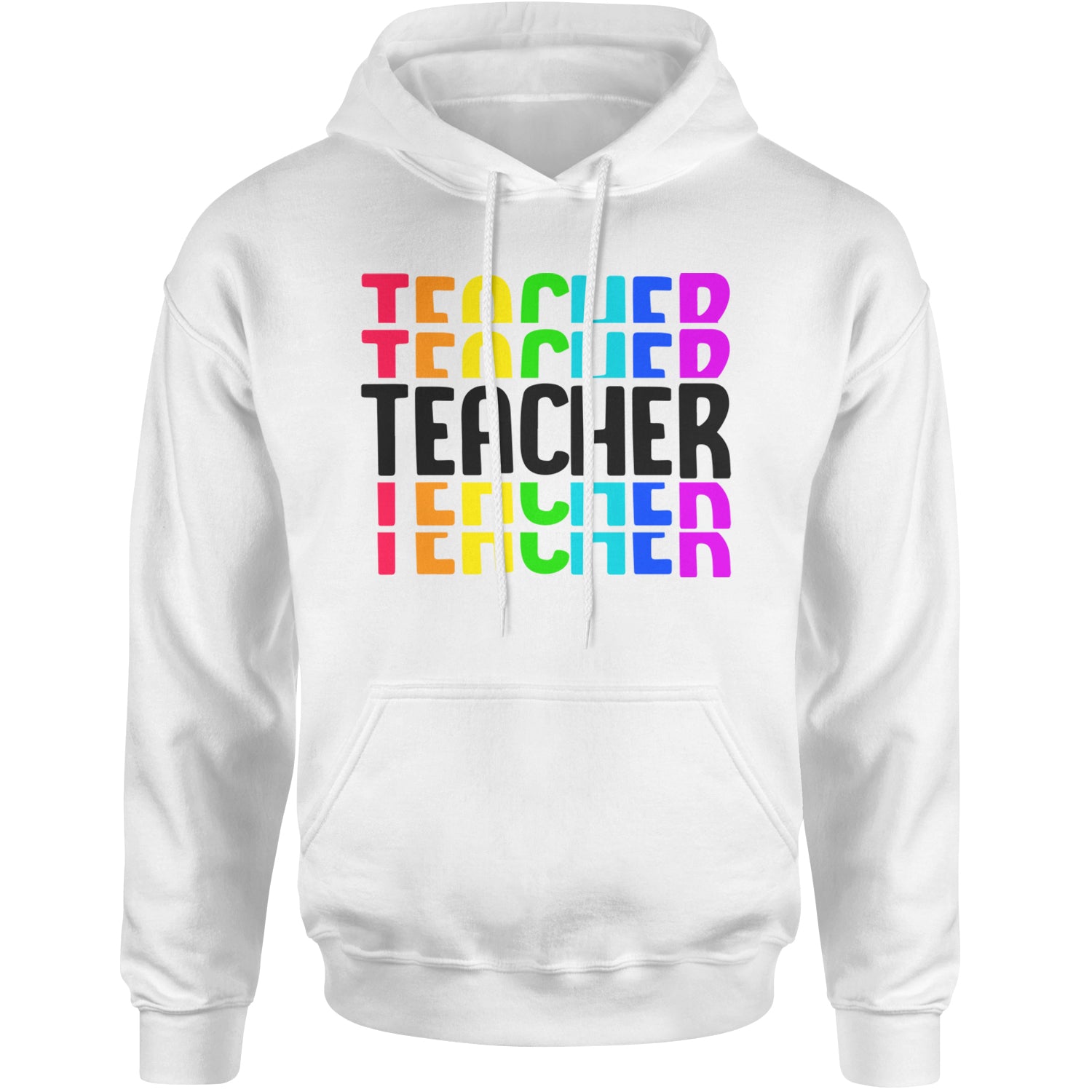 Teacher Repeated Rainbow Pattern Adult Hoodie Sweatshirt White