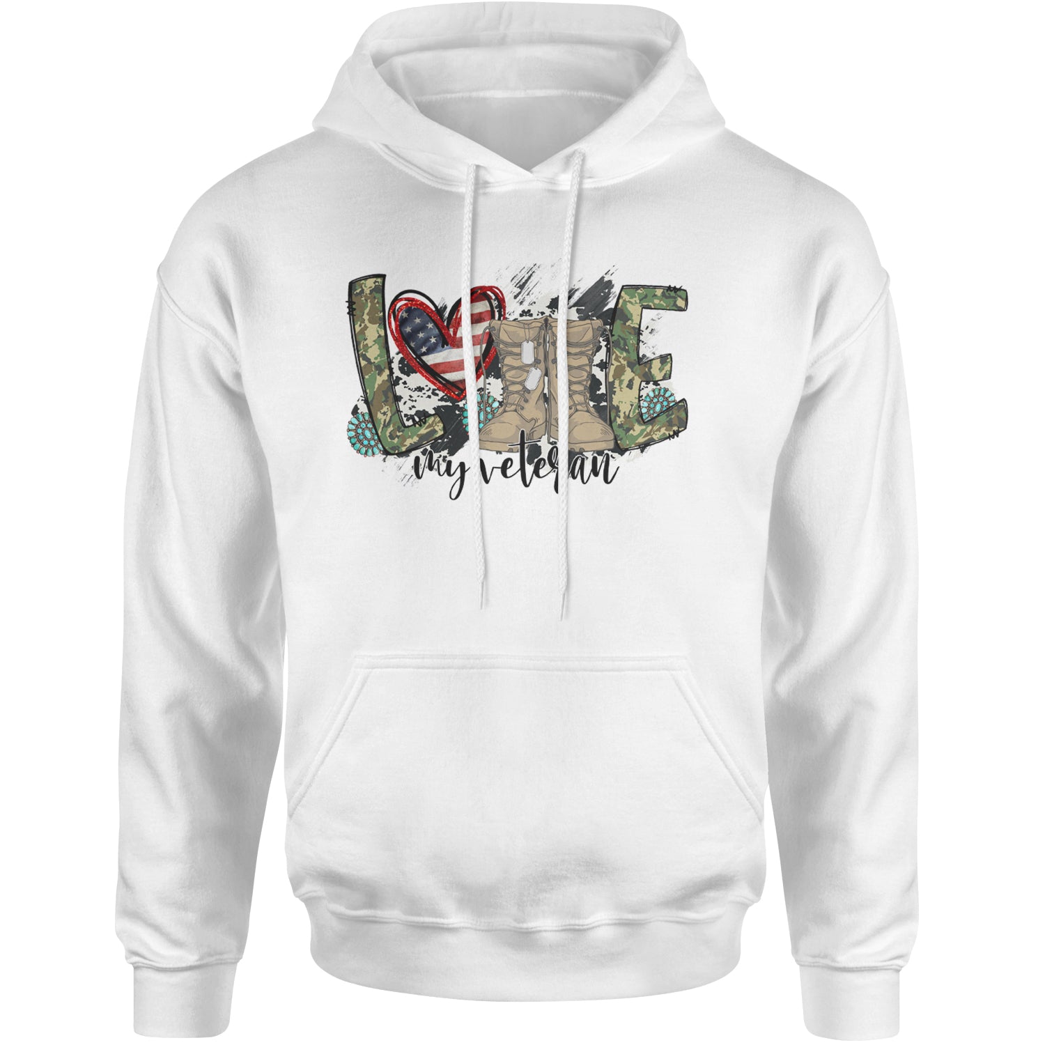 Love My Veteran Honor Veterans Day Adult Hoodie Sweatshirt White