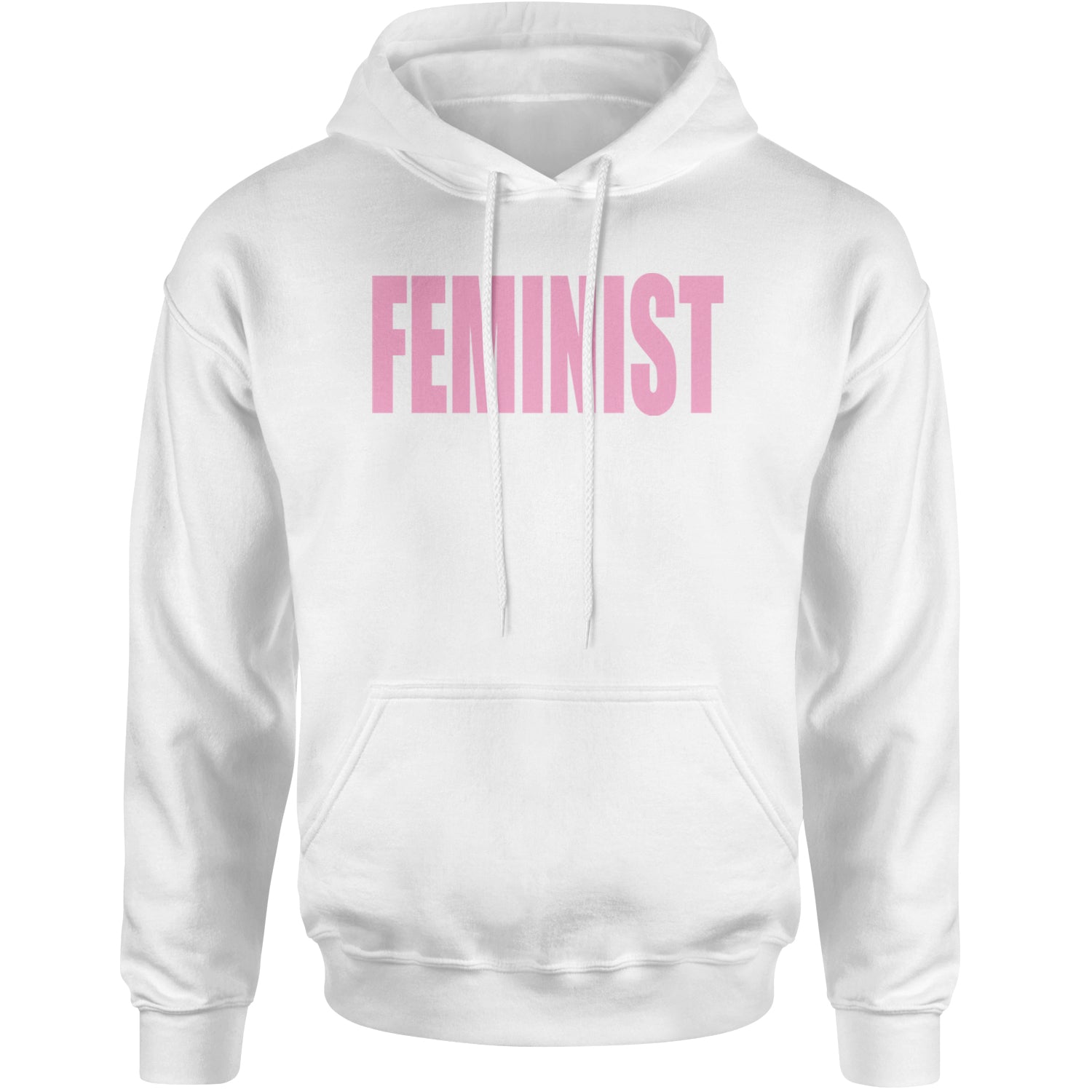 Feminist (Pink Print) Adult Hoodie Sweatshirt White