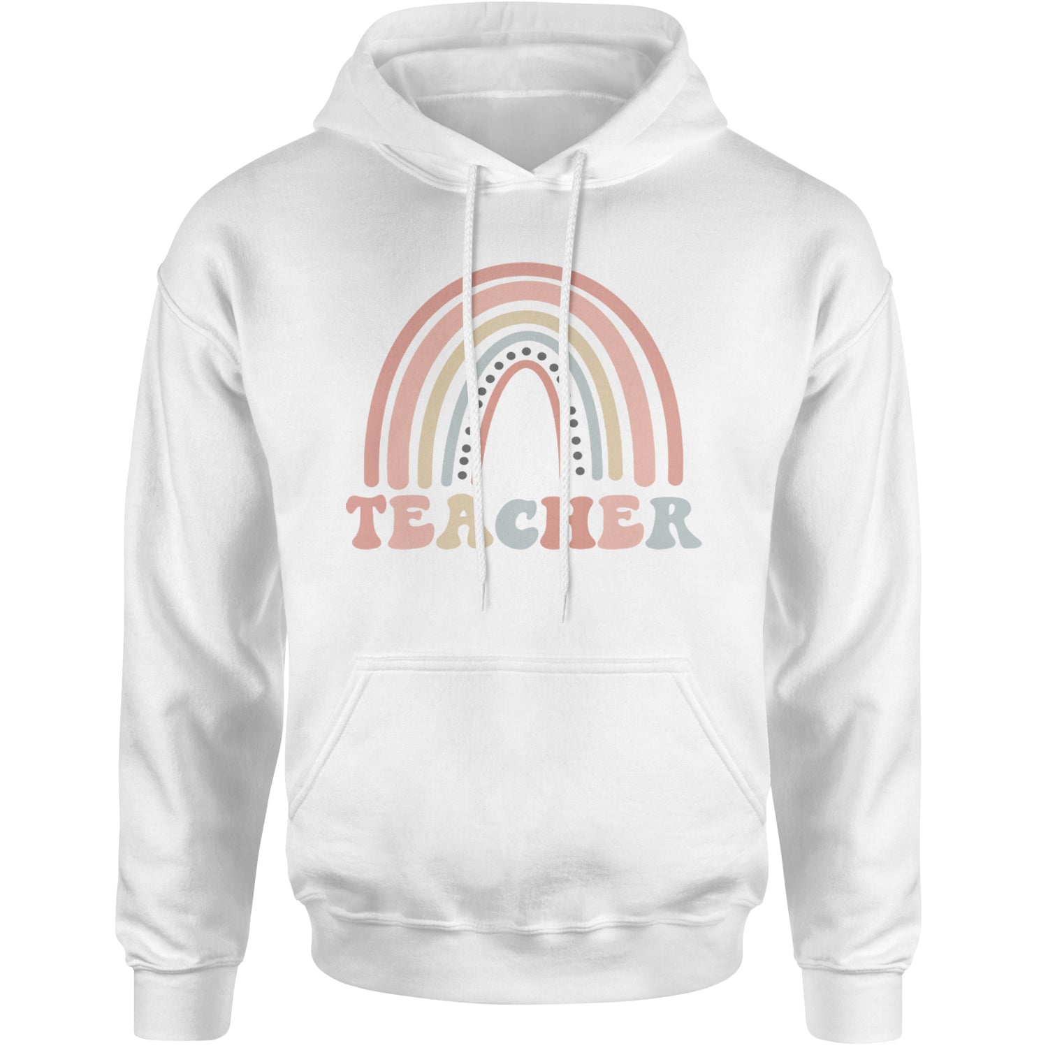 Teacher Pastel Rainbow Adult Hoodie Sweatshirt White