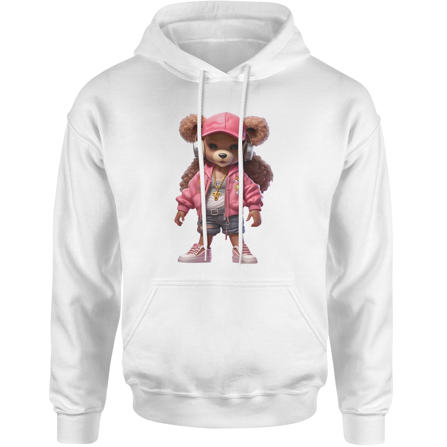 Pink Female Urban Graffiti Bear Adult Hoodie Sweatshirt White