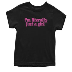 Kids' Heavyweight Cotton T-Shirt with bright pink bubble-letter statement on a soft pink background