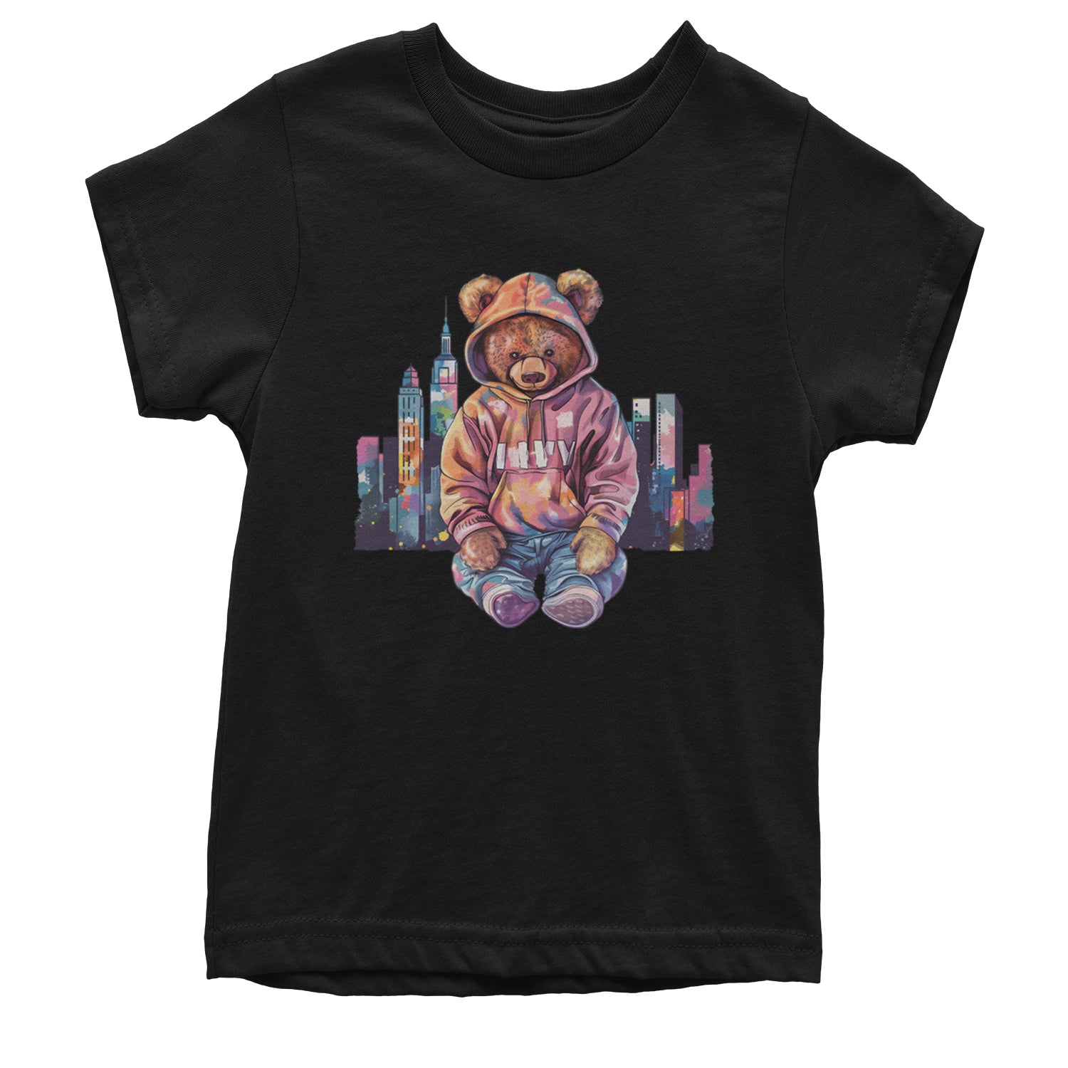 City Skyline Urban Graffiti Bear Youth T-shirt Black
