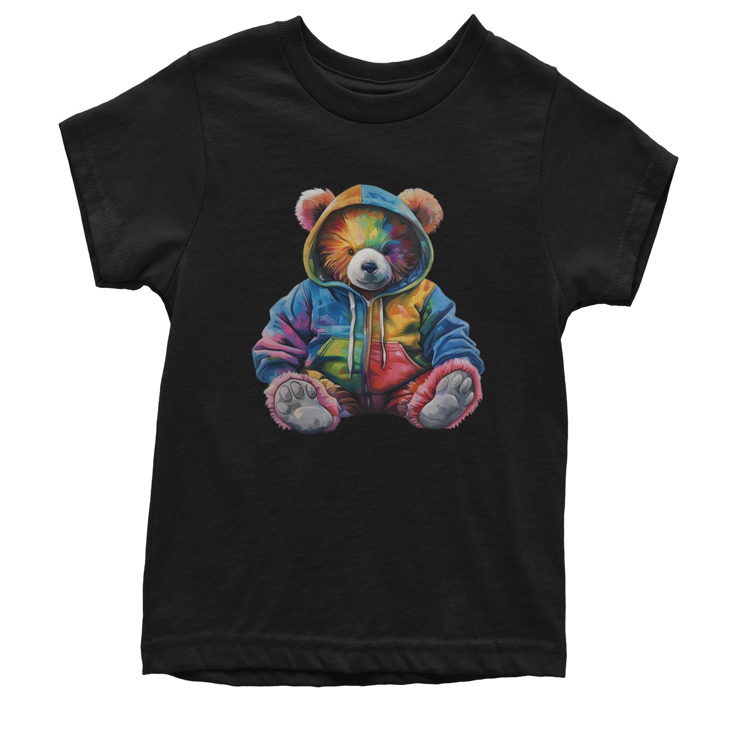 Rainbow Streetwear Urban Graffiti Bear Youth T-shirt Black