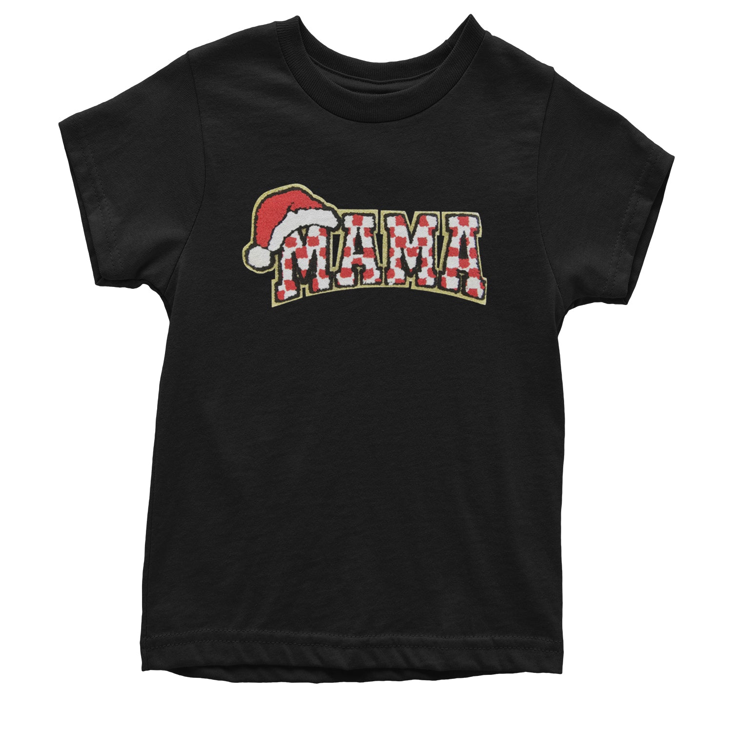 Mama Santa Hat Chenille Patch Youth T-shirt Black