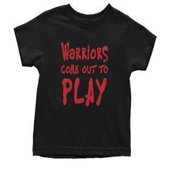 Kids' Heavyweight Cotton T-Shirt with bold "Warriors come out to play" slogan graphic on the front