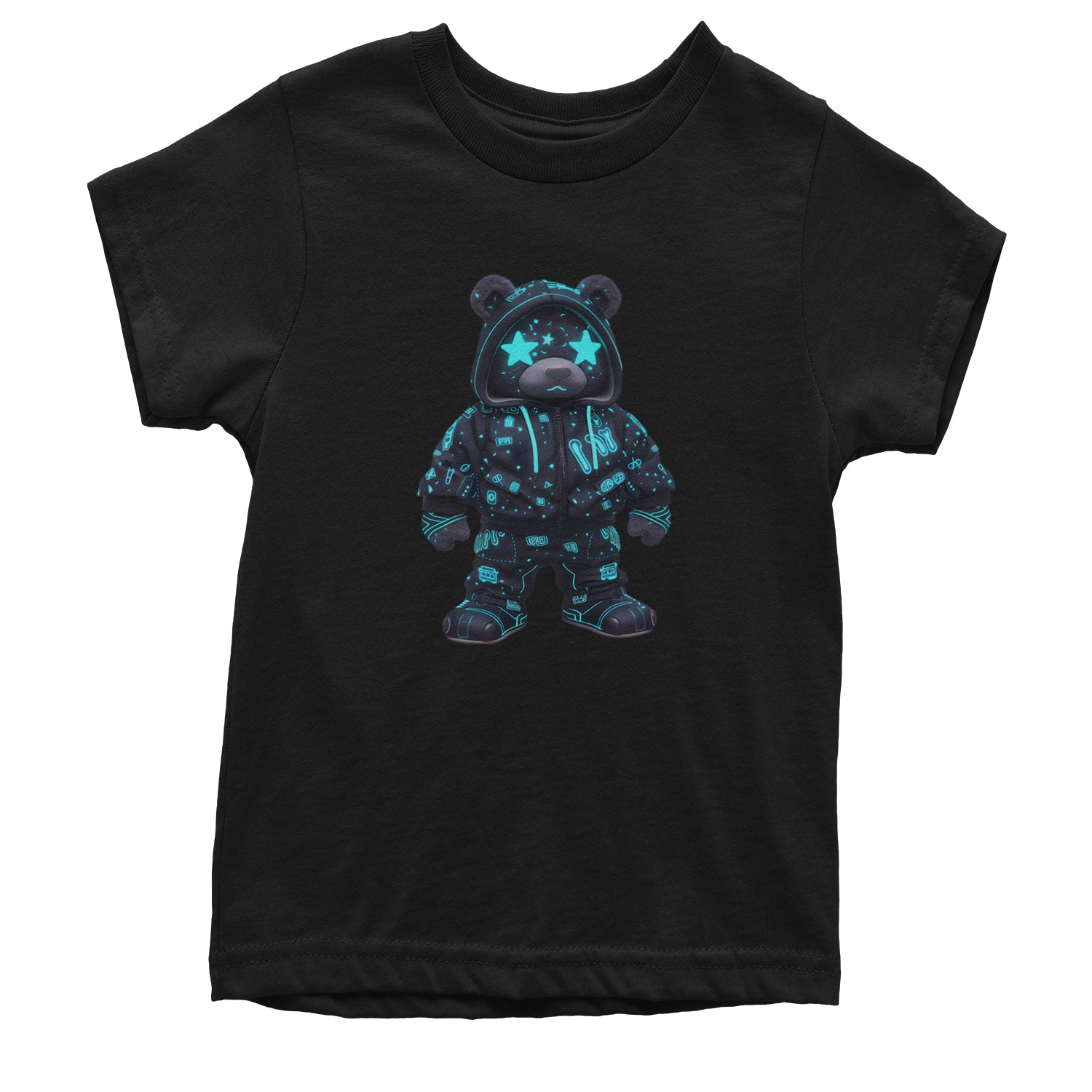 Starry Eyed Vaporwave Urban Graffiti Bear Youth T-shirt Black
