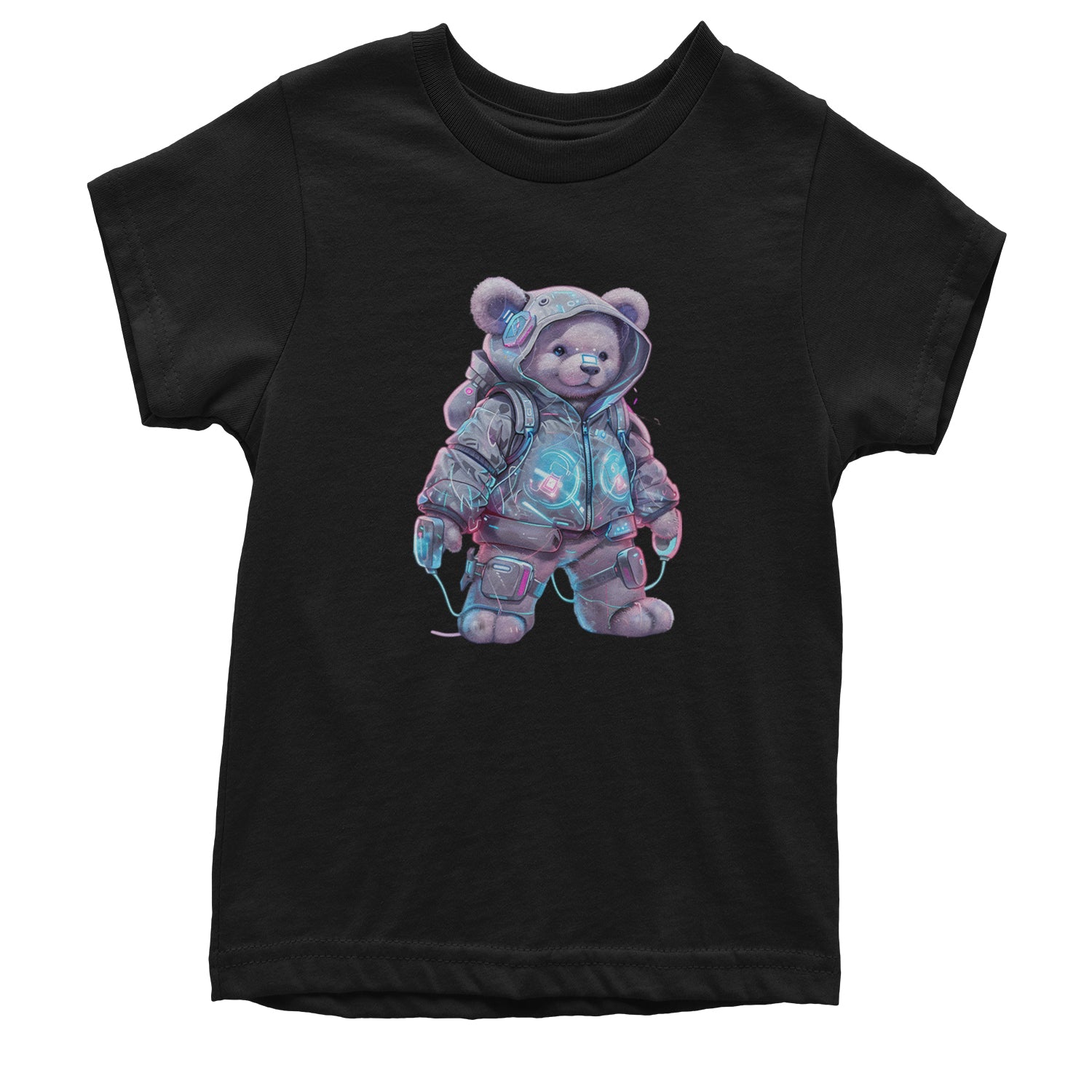 Cyberpunk Adventure Urban Graffiti Bear Youth T-shirt Black
