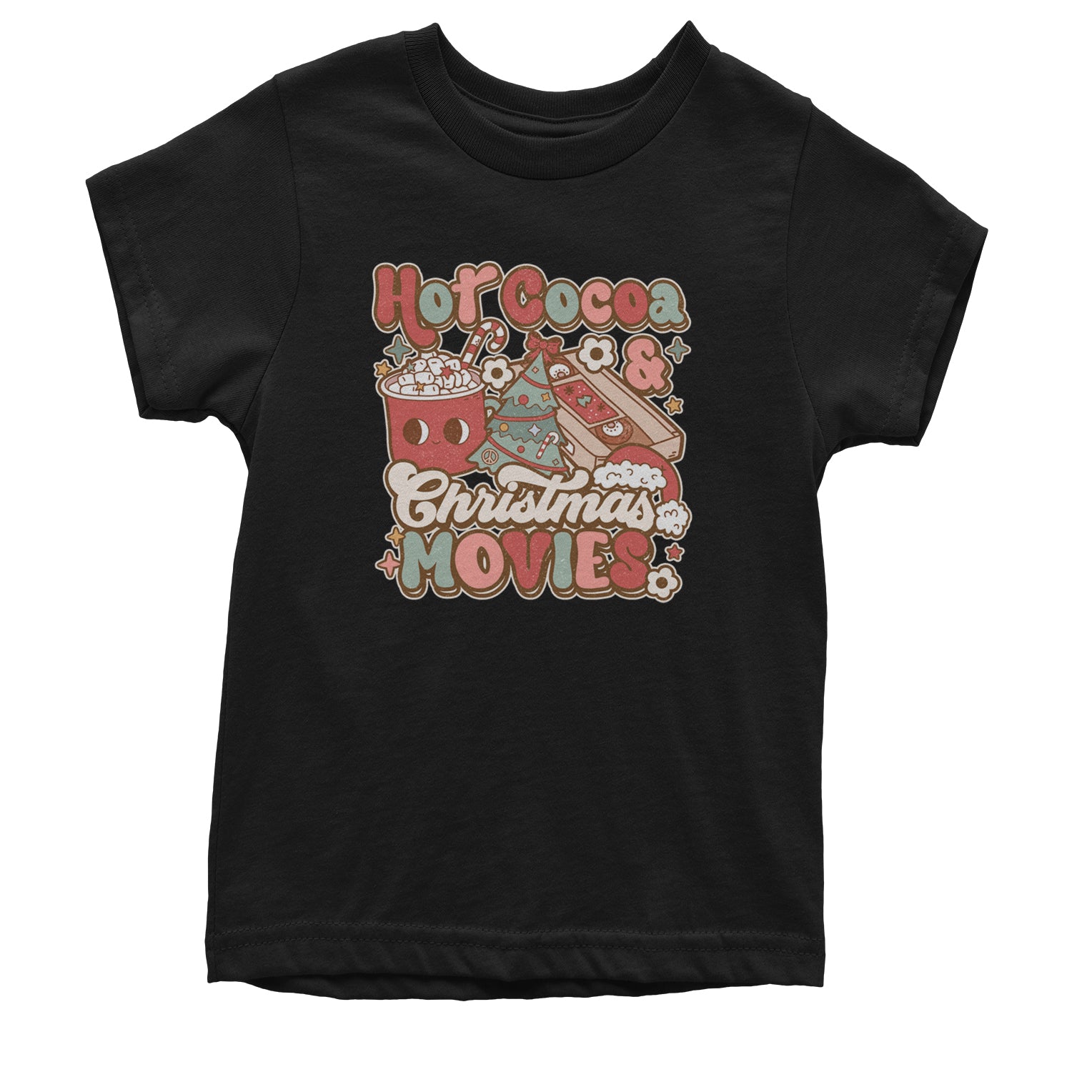 Hot Cocoa And Christmas Movies Holiday Youth T-shirt Light Pink