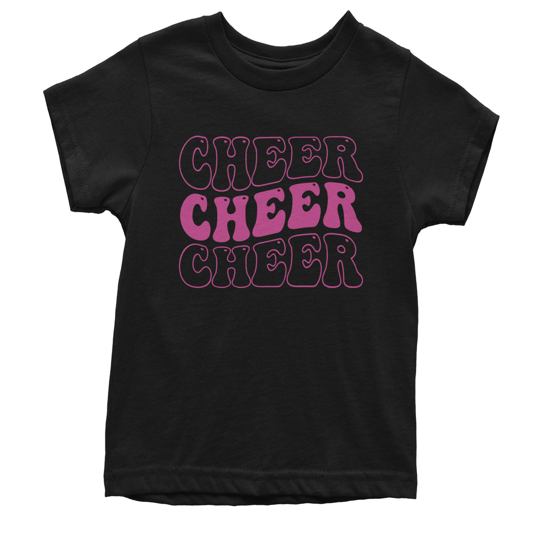 Colorful "Cheer Cheer Cheer" chant design on a Kids' Heavyweight Cotton T-Shirt
