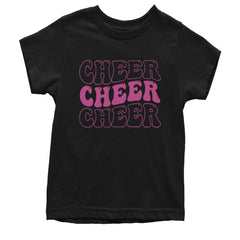 Colorful "Cheer Cheer Cheer" chant design on a Kids' Heavyweight Cotton T-Shirt