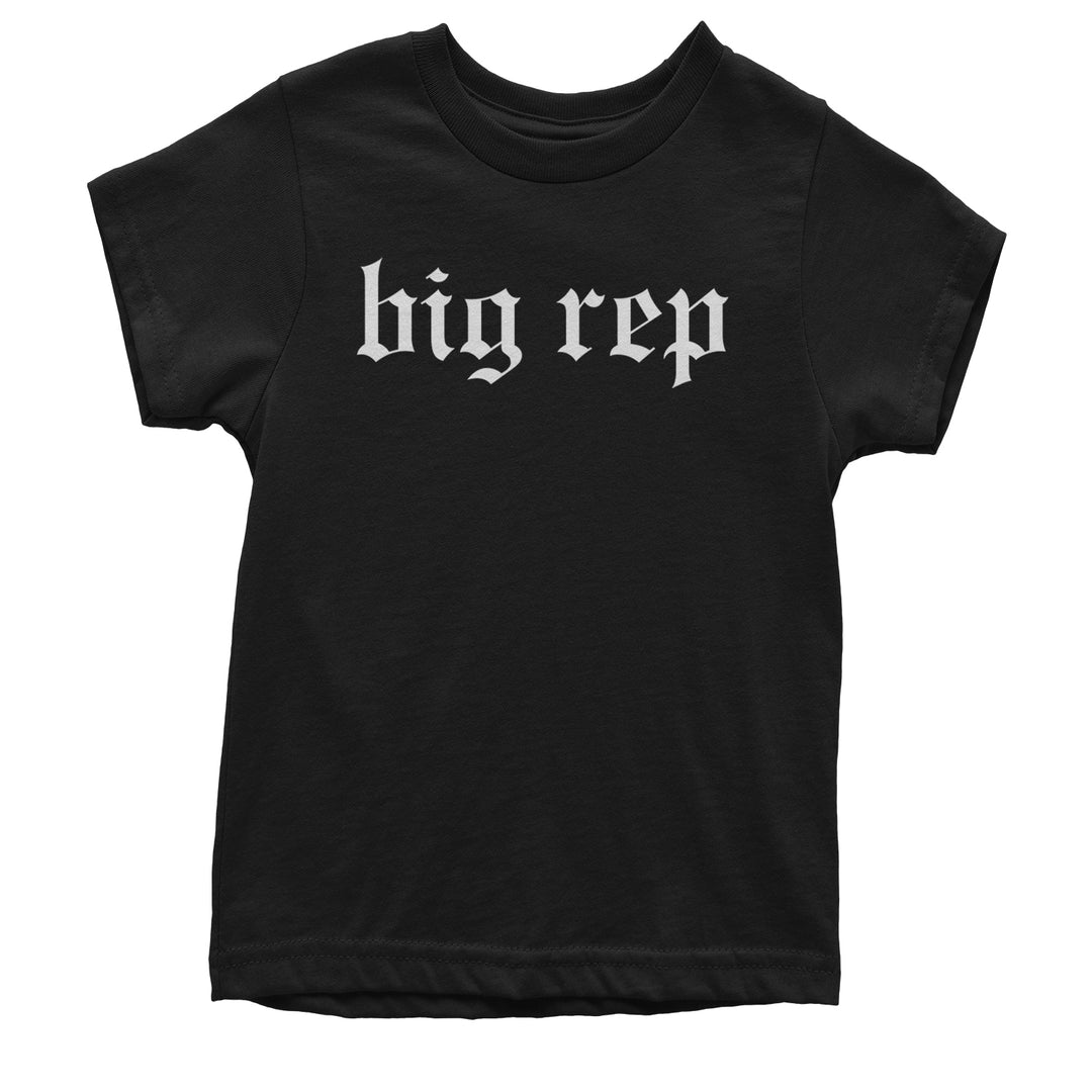 Kids' Heavyweight Cotton T-Shirt with bold gothic-style "big rep" text