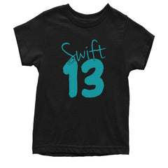 Kids' Heavyweight Cotton T-Shirt with a bold "13" graphic and "Swift" script across the number