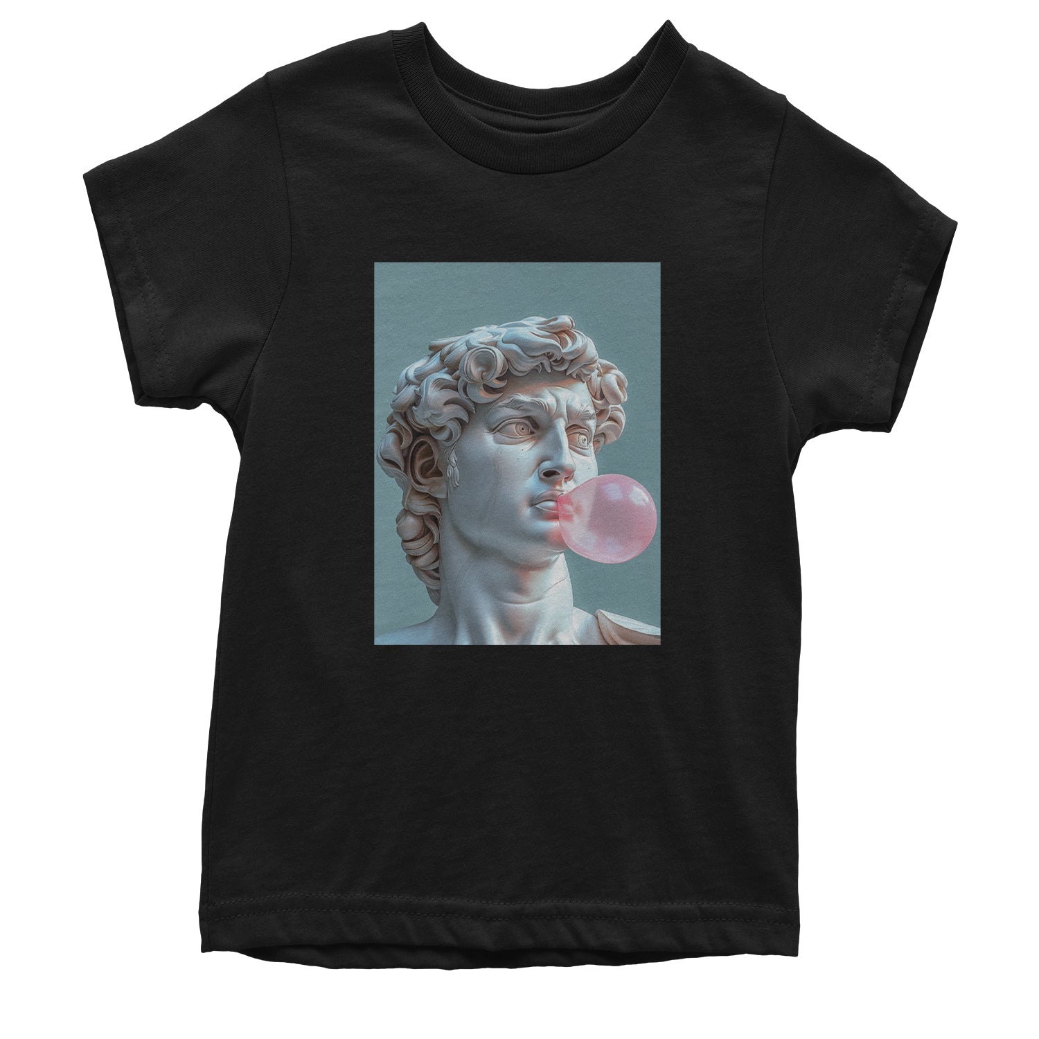 Michelangelo's David with Bubble Gum Contemporary Statue Art Youth T-shirt Tie-Dye Blue Ocean