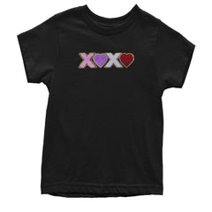 XOXO Chenille Patch Valentines Days Youth T-shirt Black