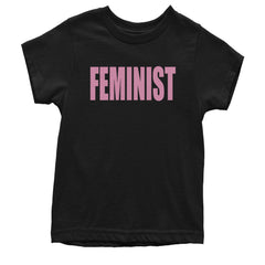 Kids' Heavyweight Cotton T-Shirt with bright pink block "FEMINIST" typography on the front