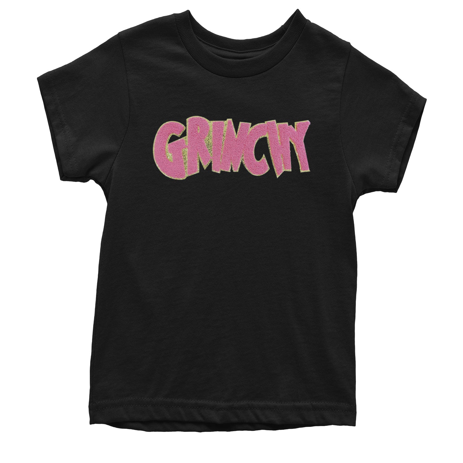 Pink Gr-nchy Chenille Patch Youth T-shirt Black