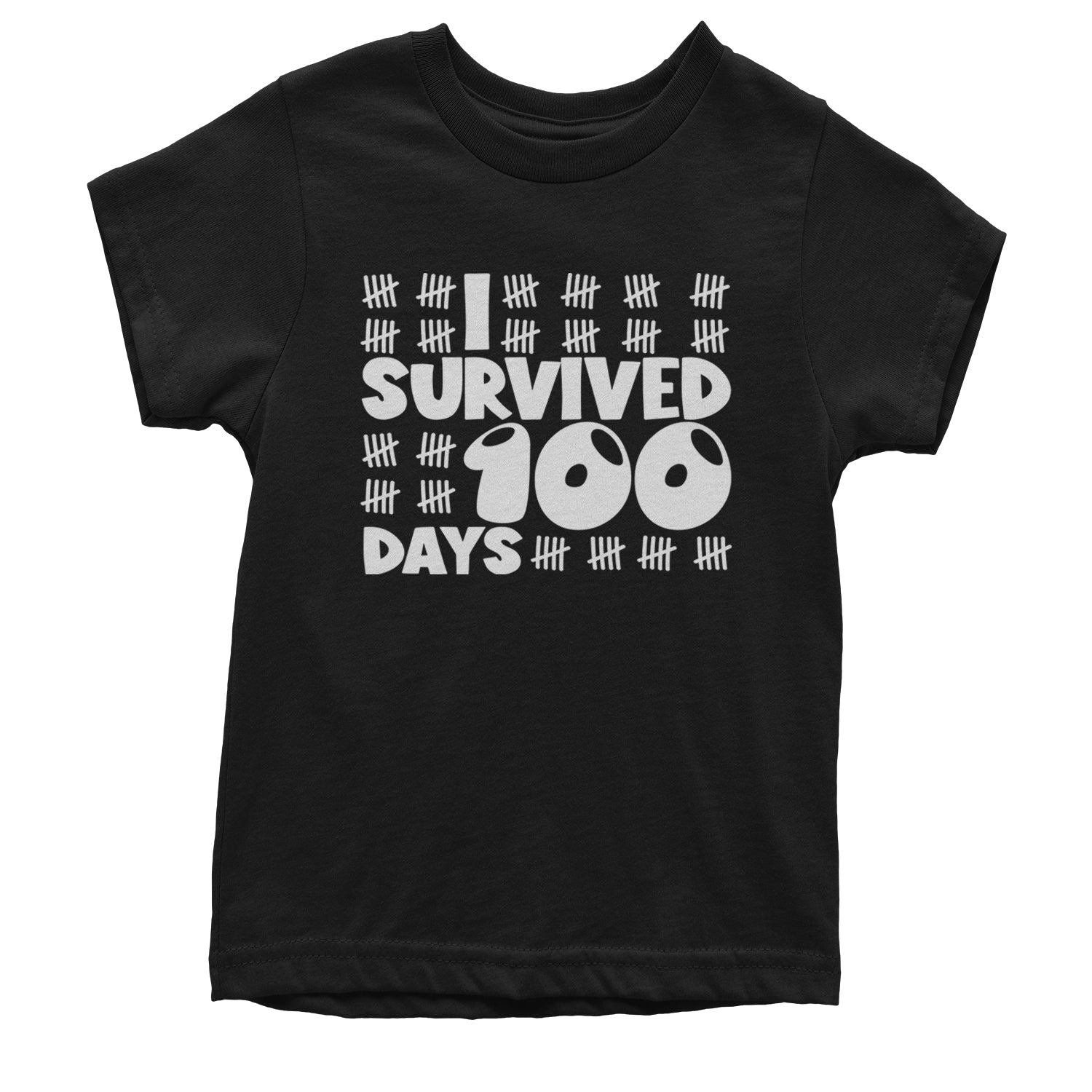 I Survived 100 Days Tally Marks Youth T-shirt Black