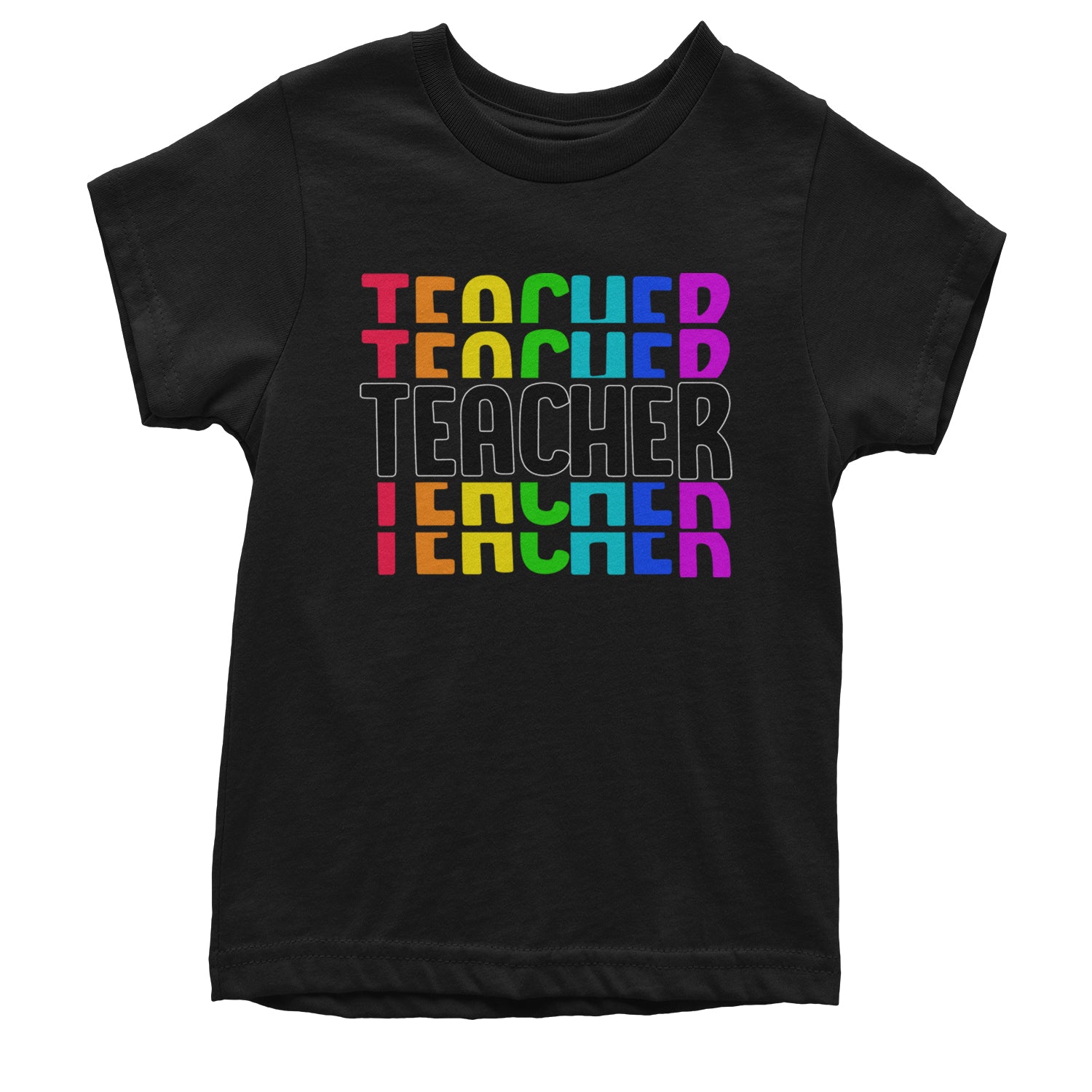 Teacher Repeated Rainbow Pattern Youth T-shirt Black