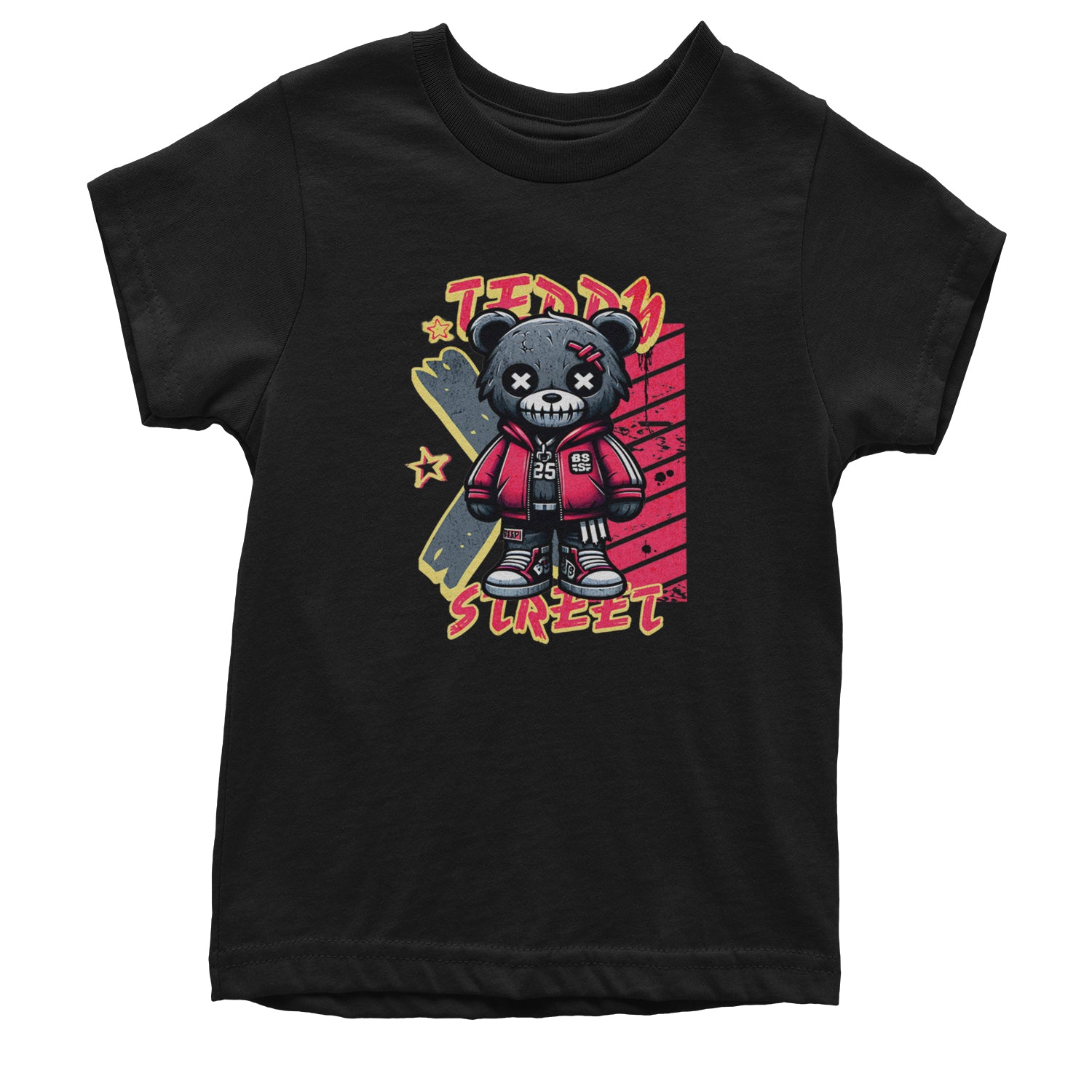 Teddy Attitude Urban Graffiti Bear Youth T-shirt Black