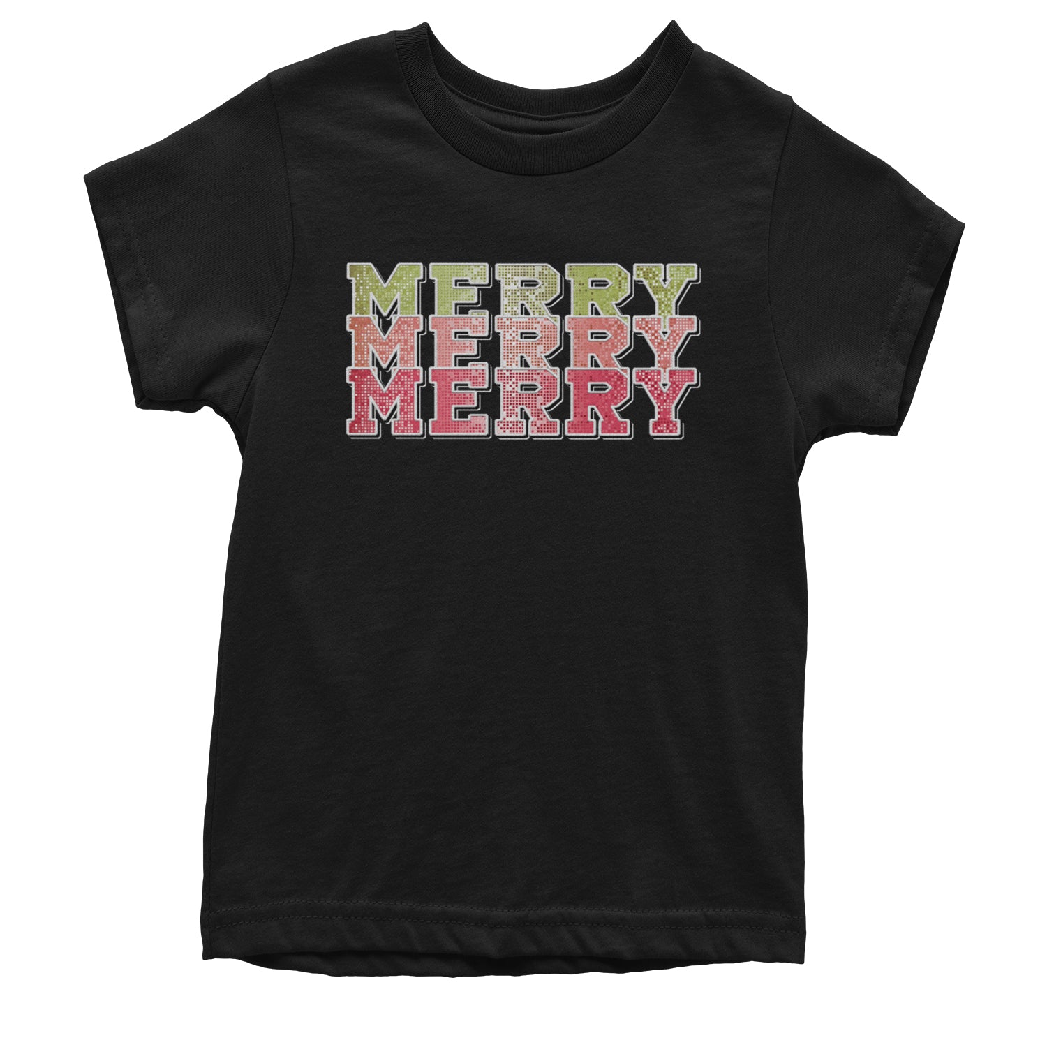 Merry Merry Merry Faux Sequins Youth T-shirt Forest Green