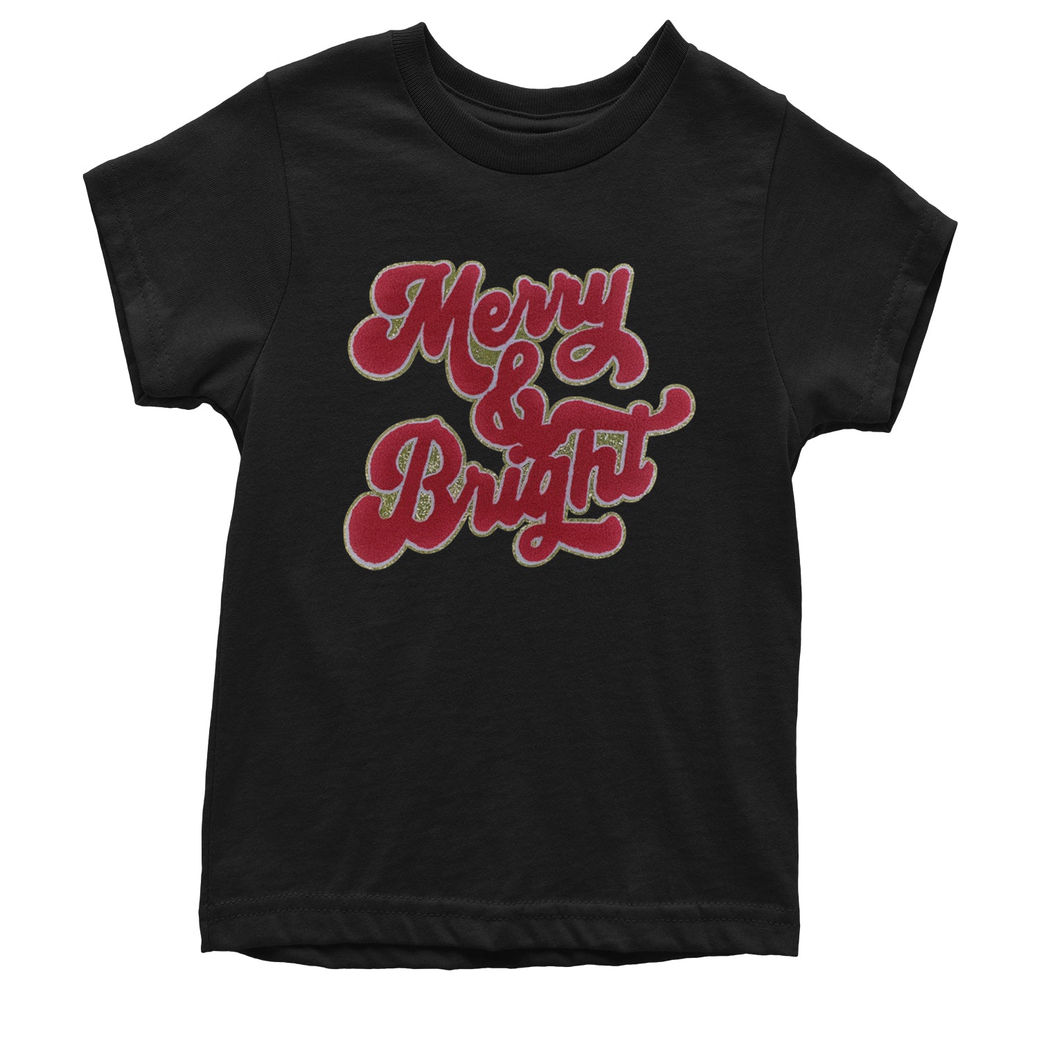 Merry & Bright Chenille Glitter Youth T-shirt Black