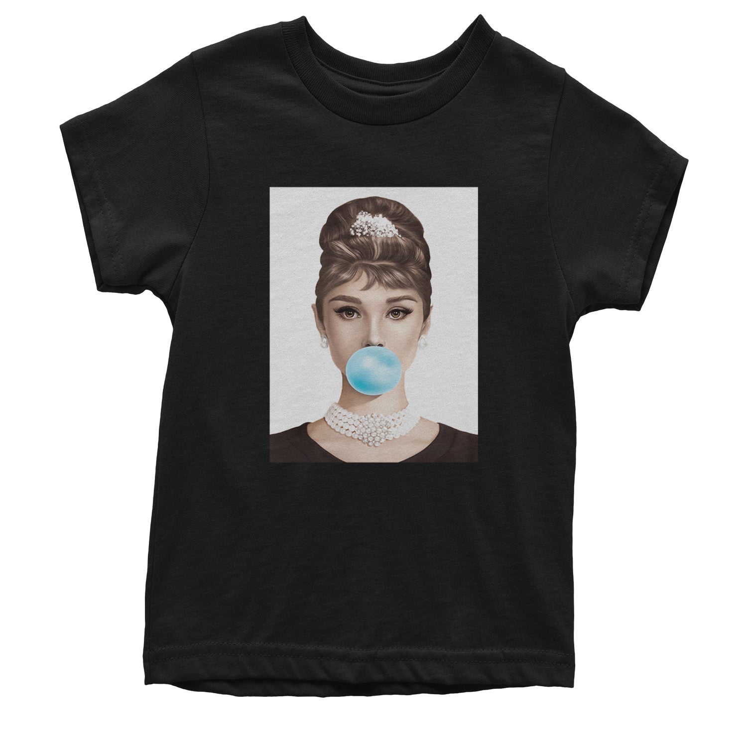 Audrey Hepburn Chewing Bubble Gum American Icon Youth T-shirt Black