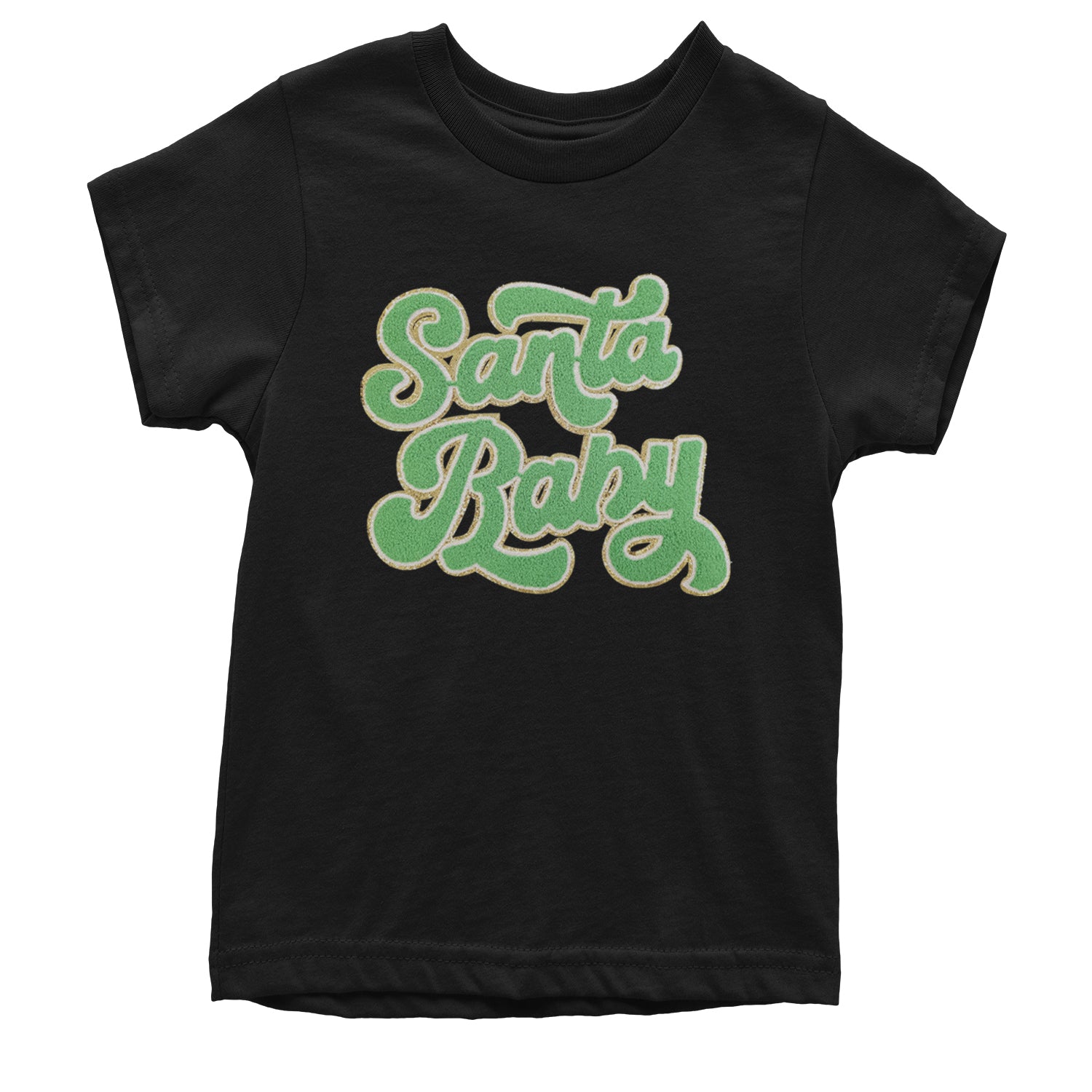 Green Santa Baby Chenille Patch Youth T-shirt Black