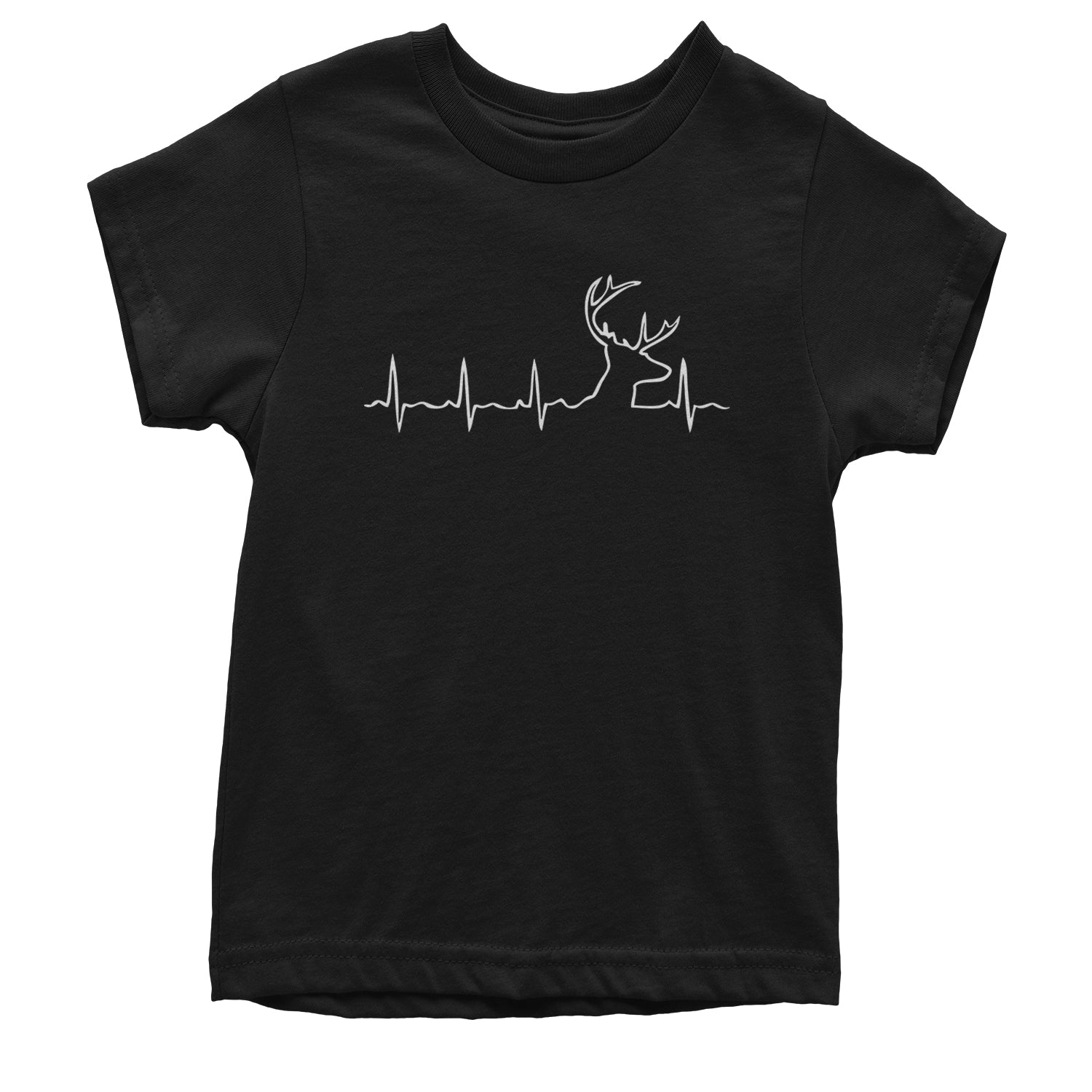 Hunting Heartbeat Deer Hunter Buck Stag Antlers  Youth T-shirt Black