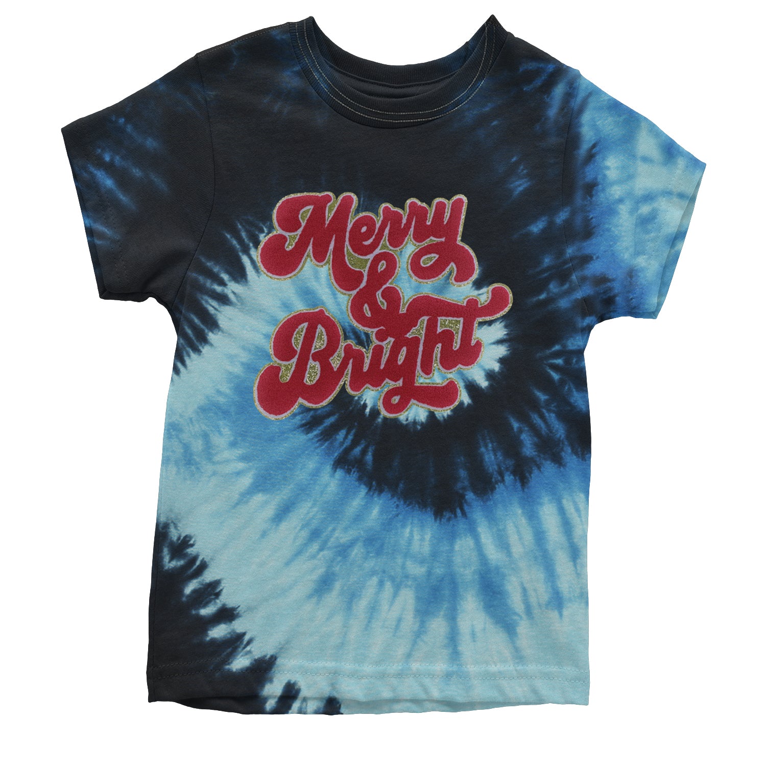 Merry & Bright Chenille Glitter Youth T-shirt Tie-Dye Blue Ocean