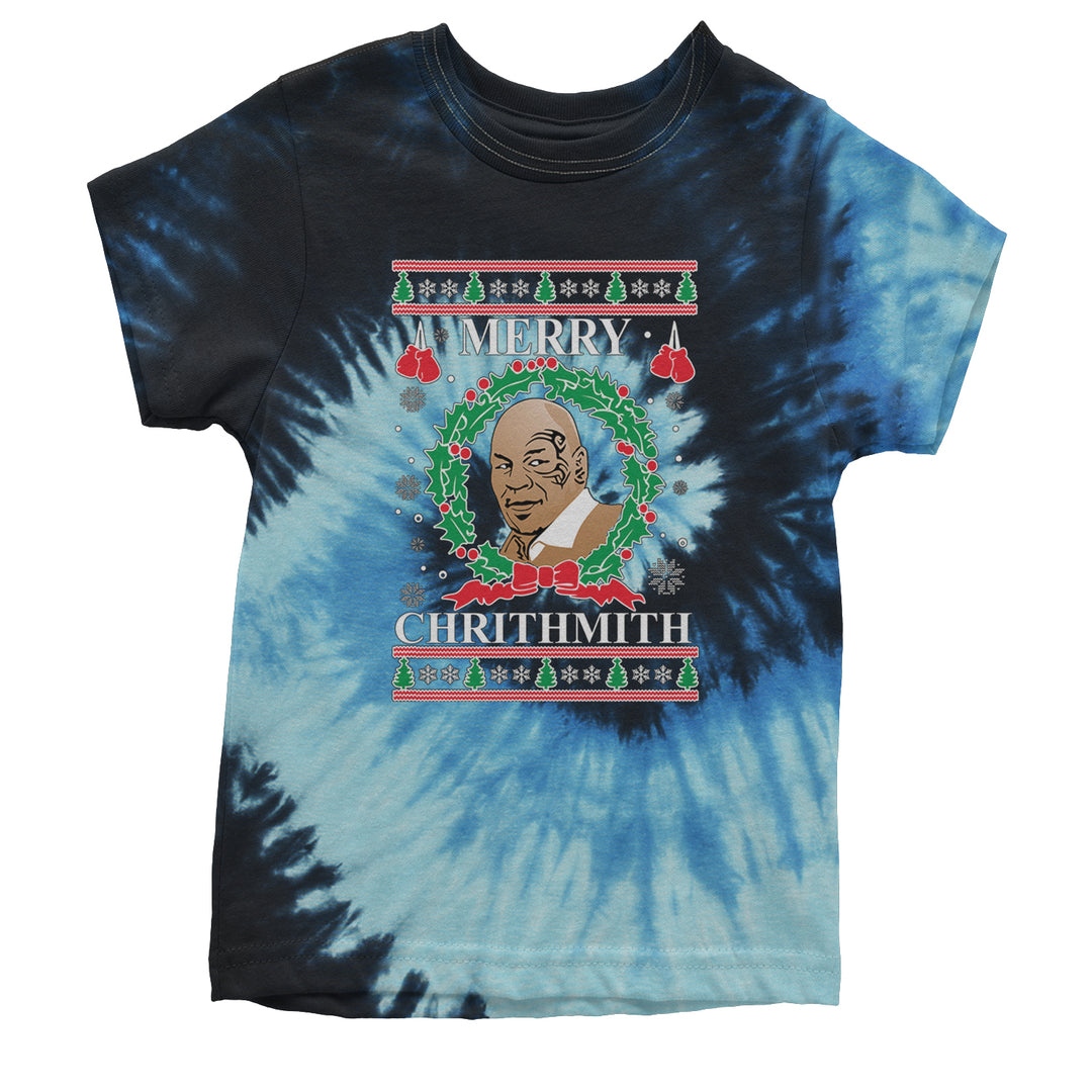 Merry Chrithmith Ugly Christmas Youth T-shirt Tie-Dye Blue Ocean