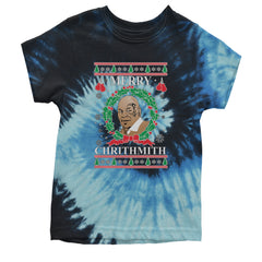 Merry Chrithmith Ugly Christmas Youth T-shirt Tie-Dye Blue Ocean